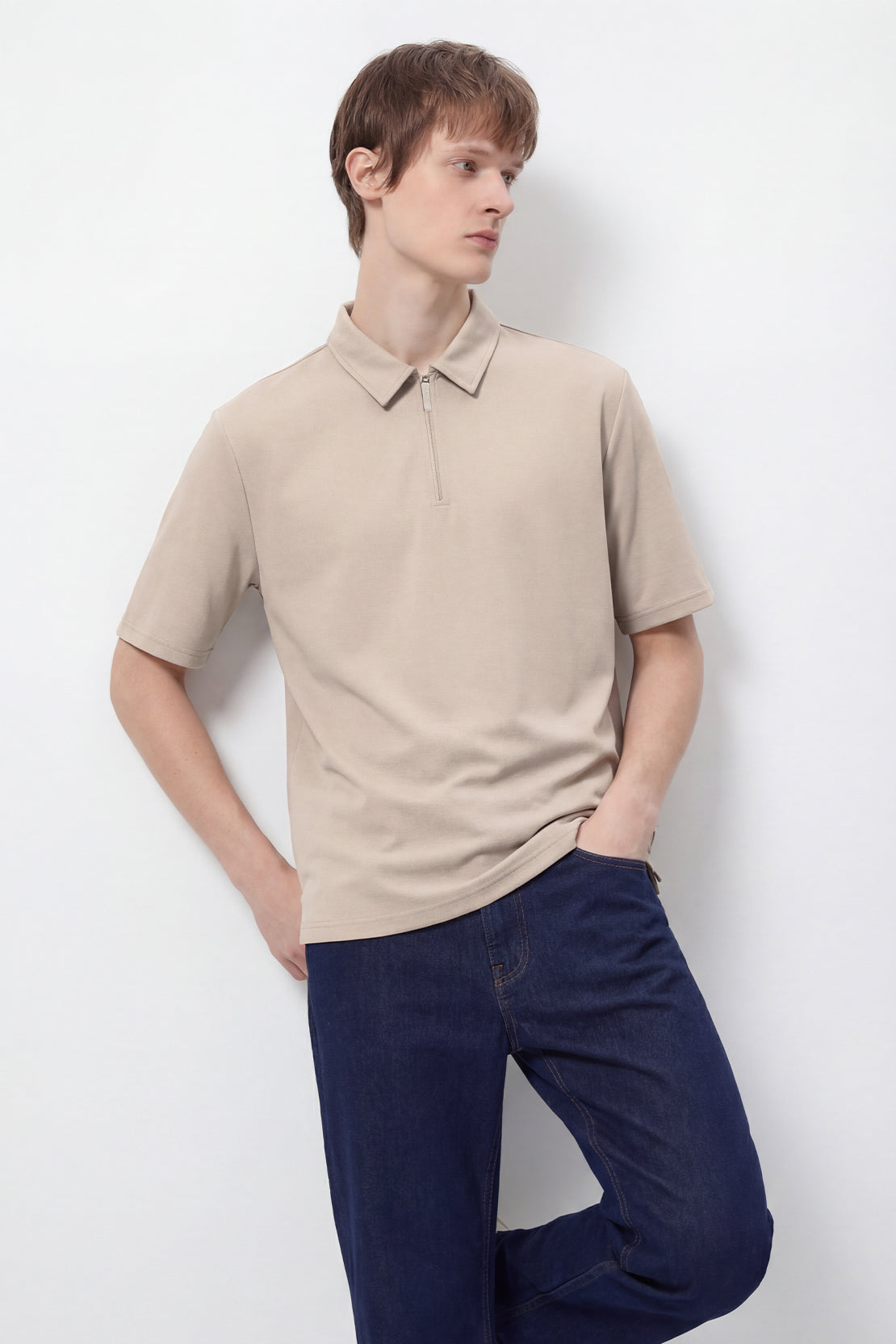 Title KOKO Pure-Ease Half-Zip Polo – Black & Sand