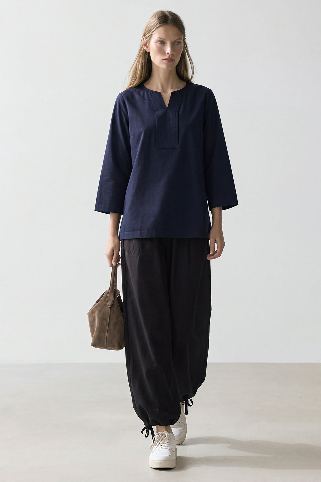 KOKO Pure-Ease Relaxed V-Neck Top – Navy