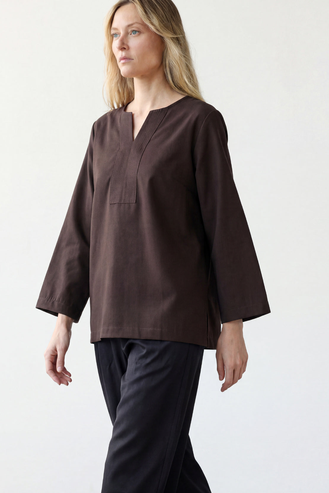 KOKO Pure-Ease Relaxed V-Neck Top - Coffee Brown