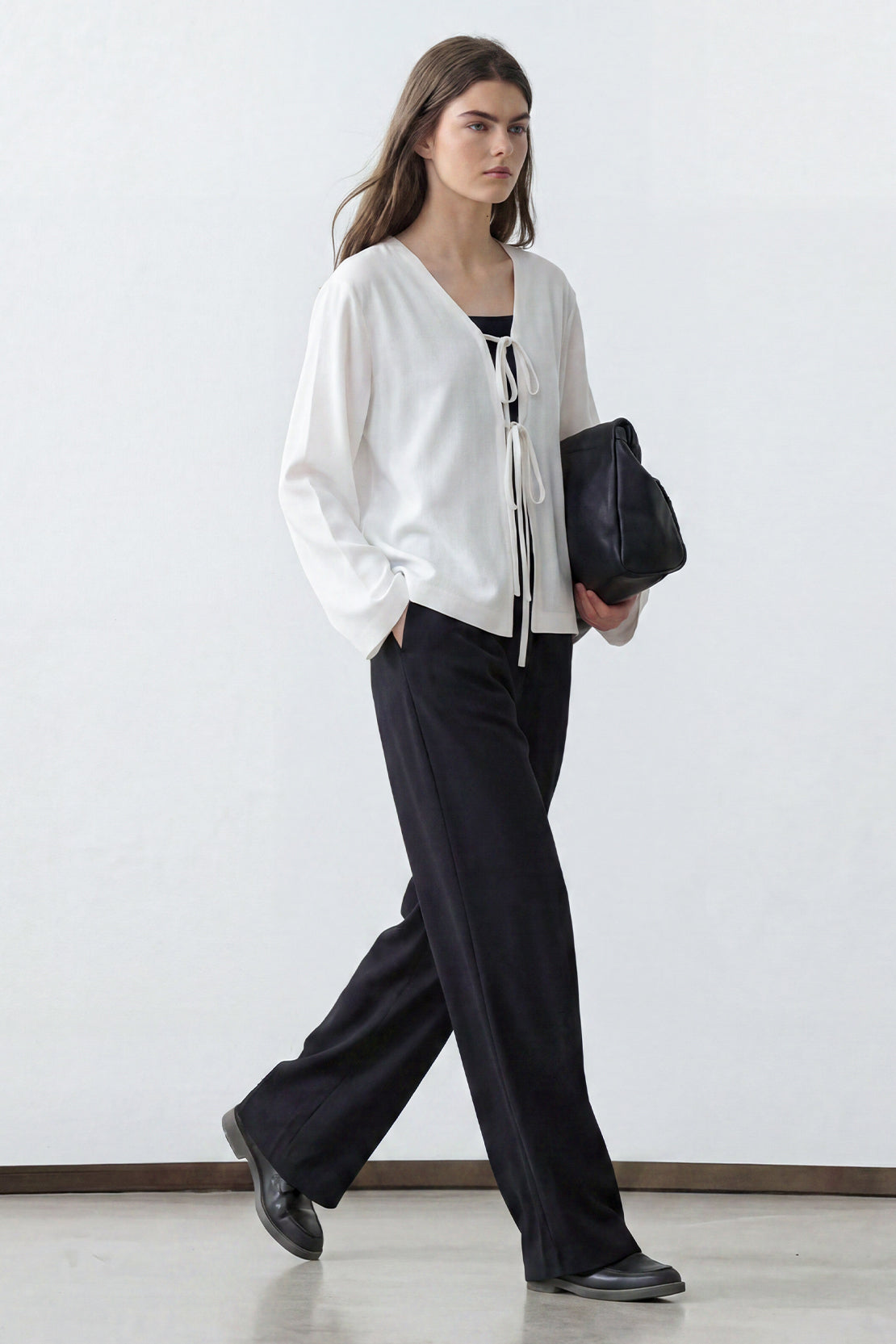 KOKO Pure-Ease Tie-Front Top - White & Black