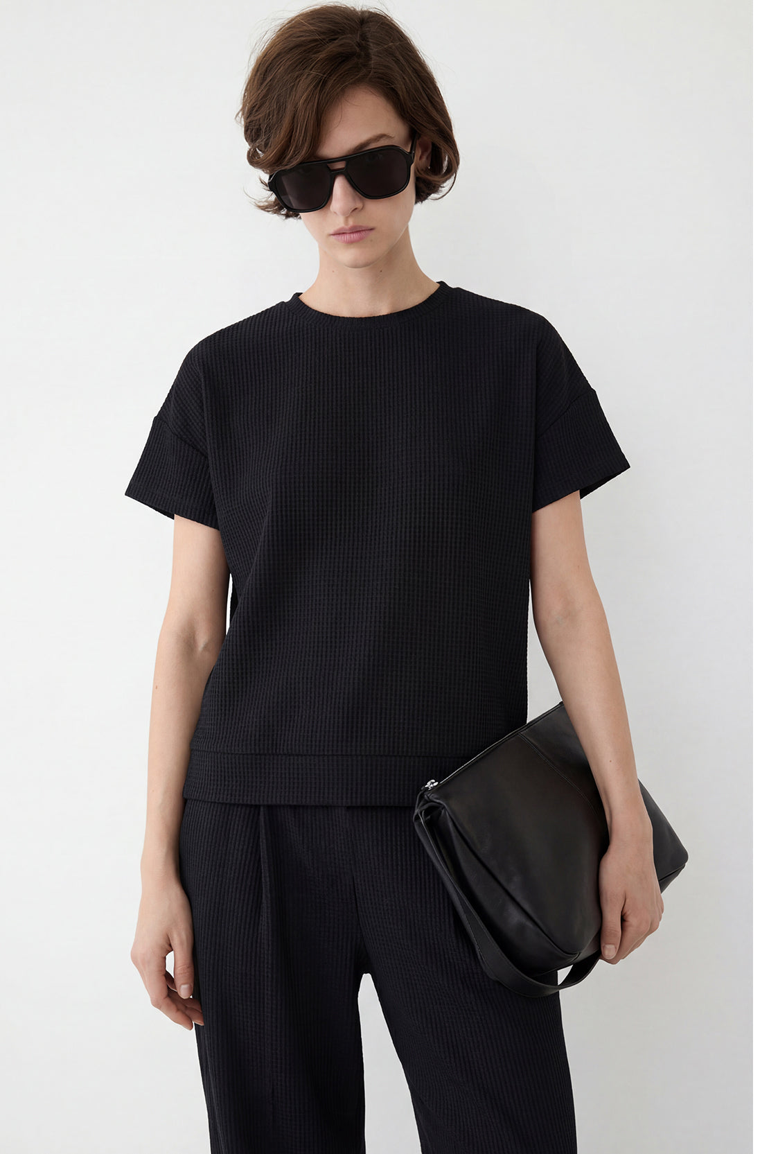 KOKO Structured knit Relaxed Crew Top – Olive & Black
