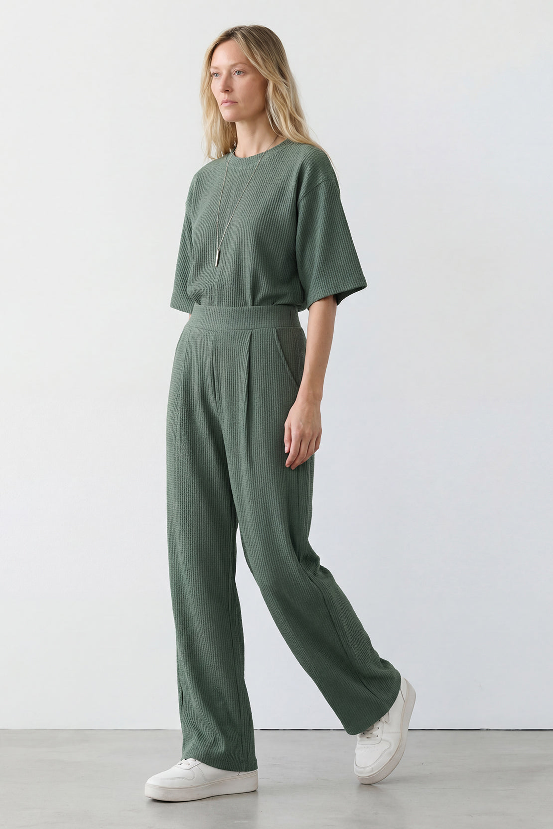 KOKO Structured Knit Wide-leg Trouser – Black, Cherry & Olive