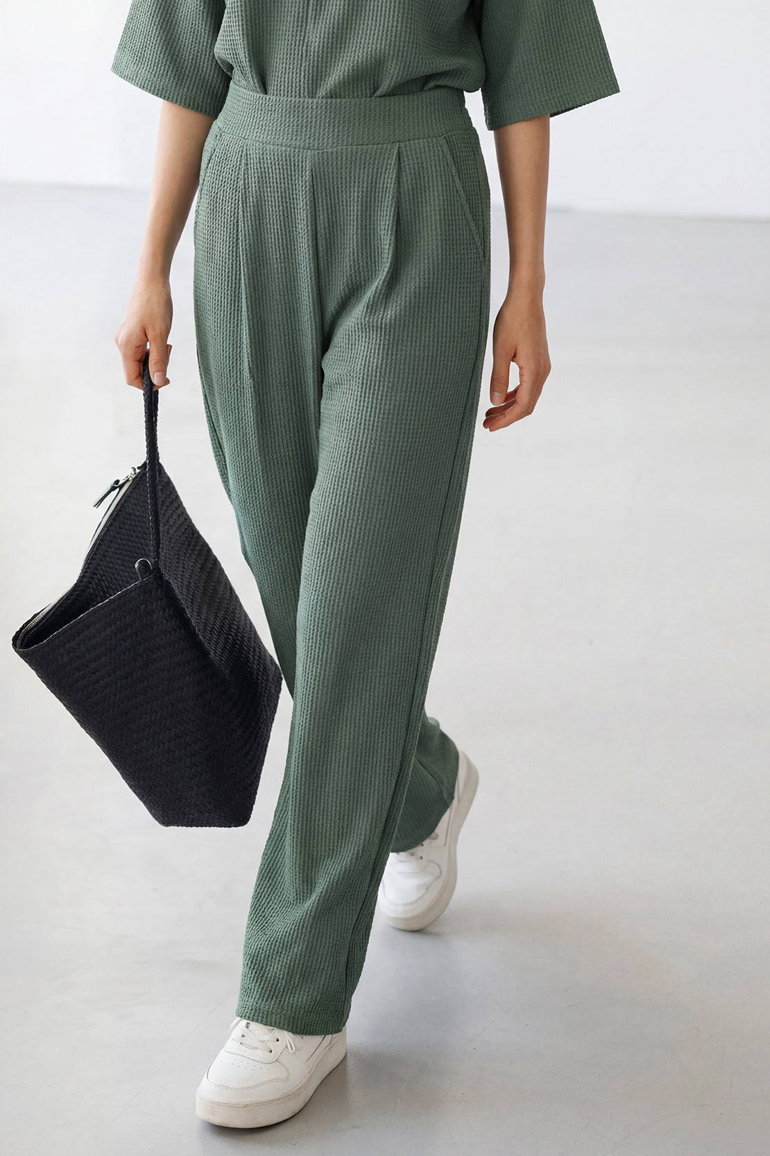 KOKO Structured Knit Wide-leg Trouser – Black, Cherry & Olive