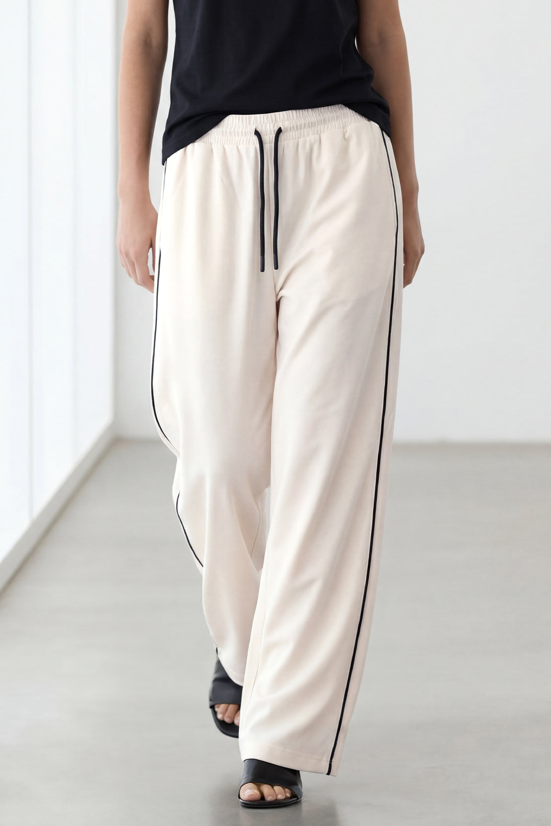 KOKO Modal Roma Side Stripe Trouser – Off-White & Black