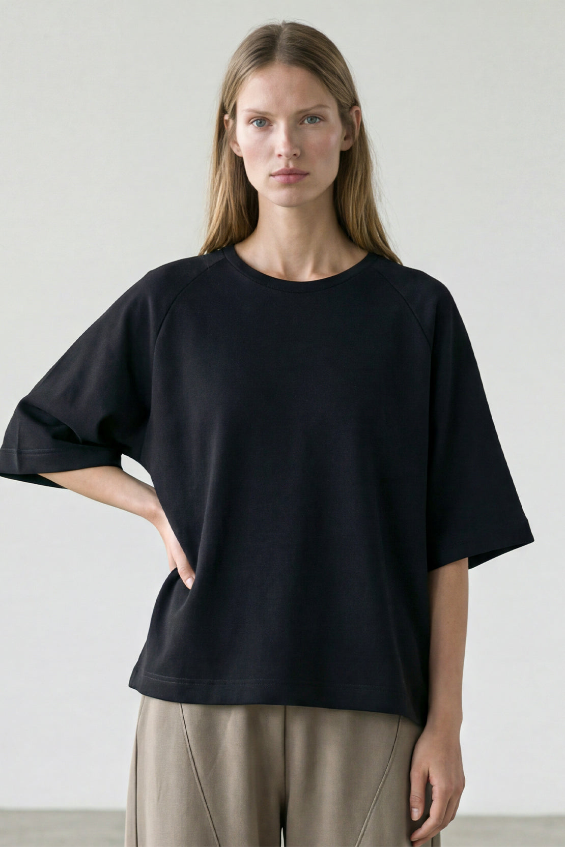 KOKO Modal Blend Relaxed Crew Neck T-Shirt - Soft Grey & Black