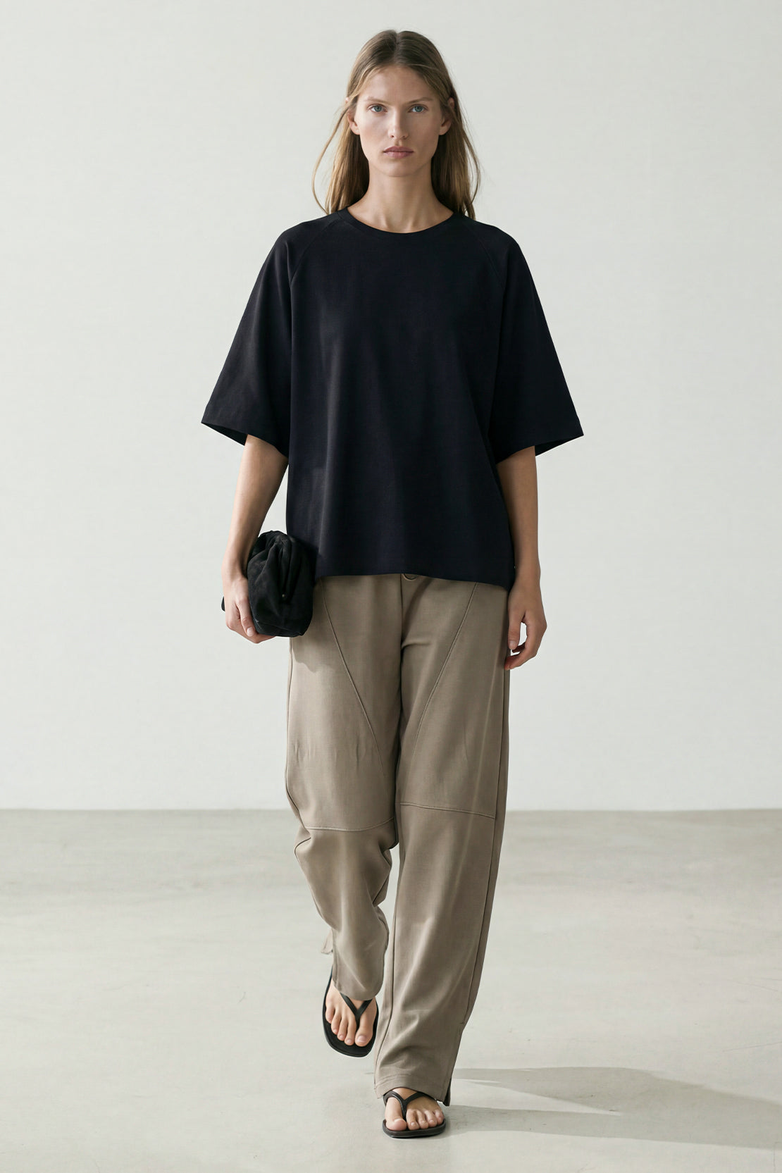 KOKO Modal Blend Relaxed Crew Neck T-Shirt - Soft Grey & Black