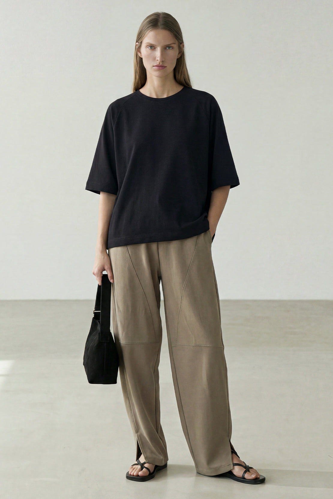KOKO Modal Blend Relaxed Crew Neck T-Shirt - Soft Grey & Black
