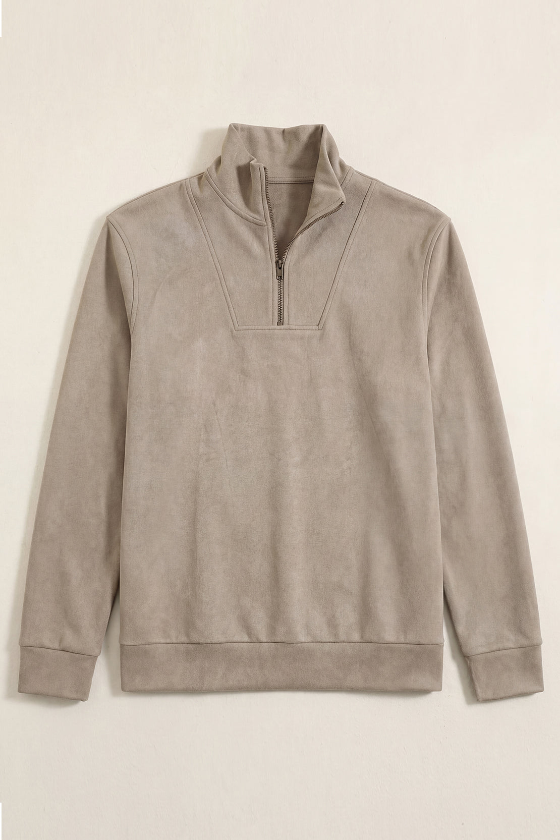 KOKO Soft Touch Suede Half–Zip Pullover – Brown & Sand