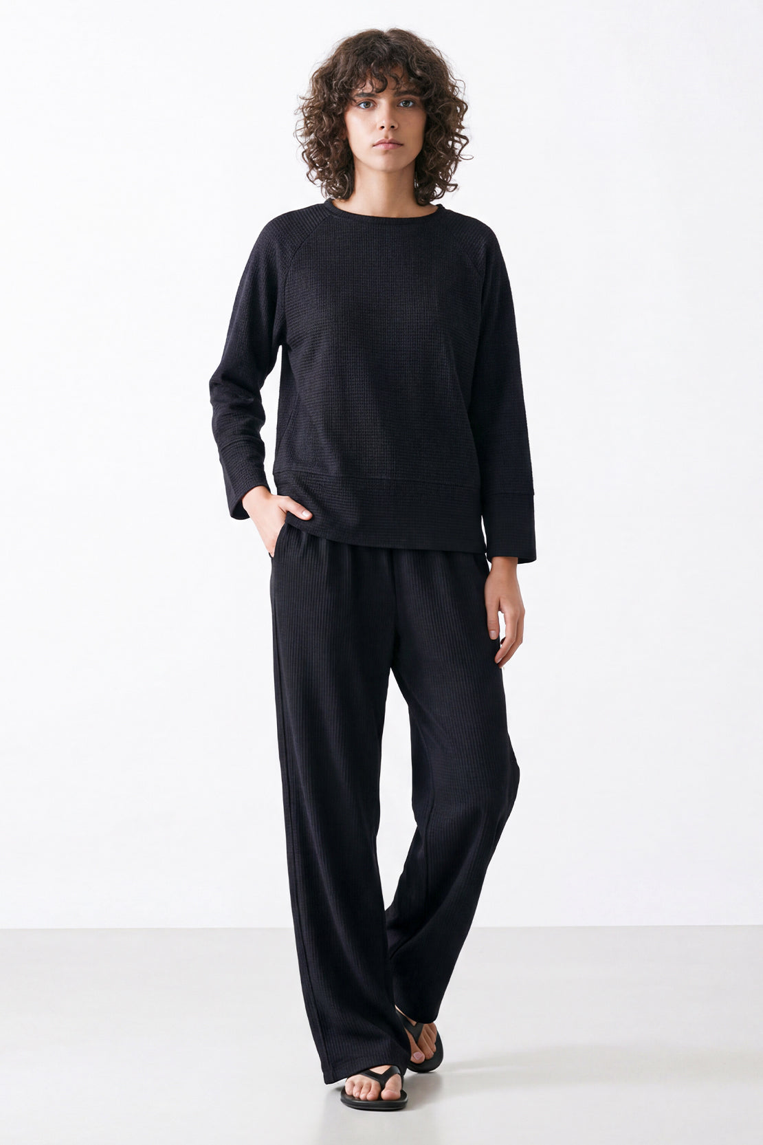 KOKO Textured Knit Relaxed Top - Black