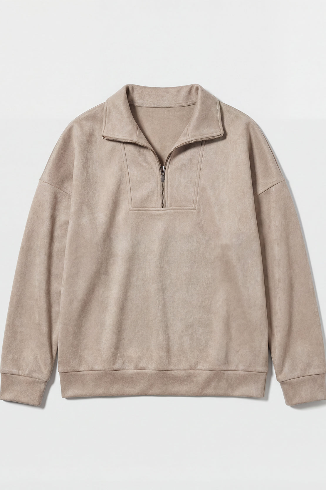 Koko Soft Touch Suede Half-Zip Pullover – Sand