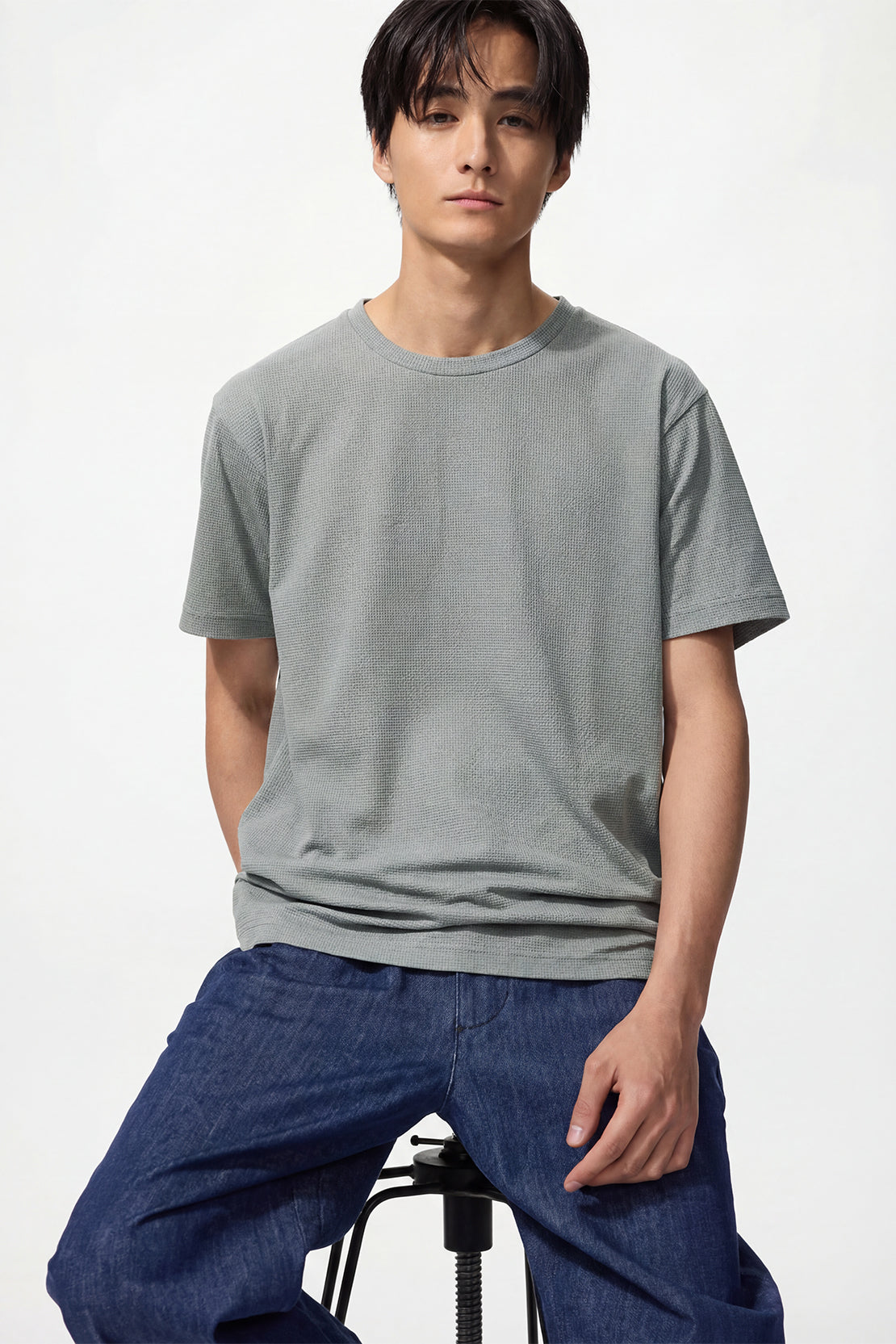 KOKO Knitted Mesh Crew Neck T-Shirt - White, Black, Navy, Blue, Grey & Jet Black