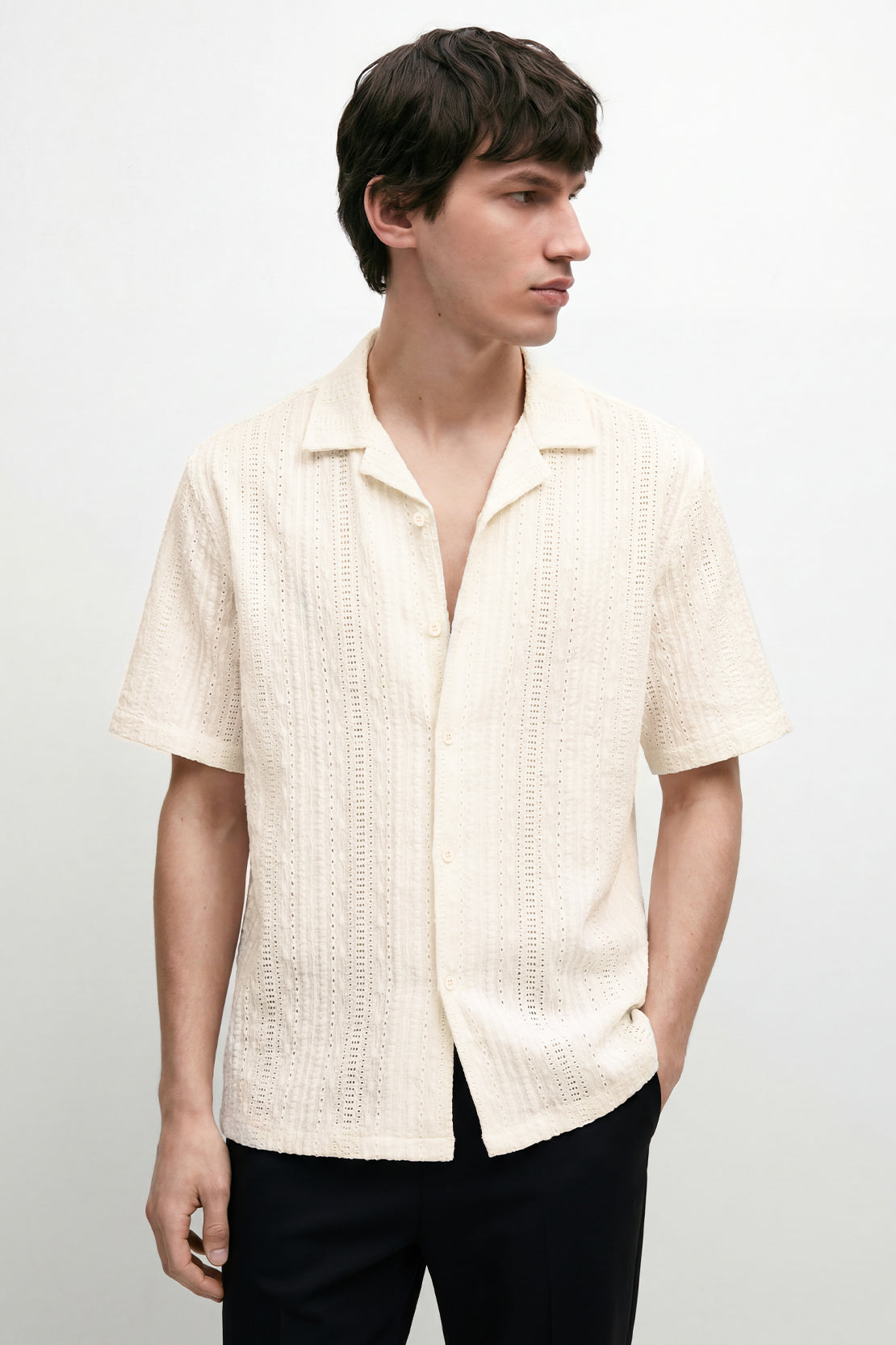 KOKO Bubble Knit Button Down Shirt – White