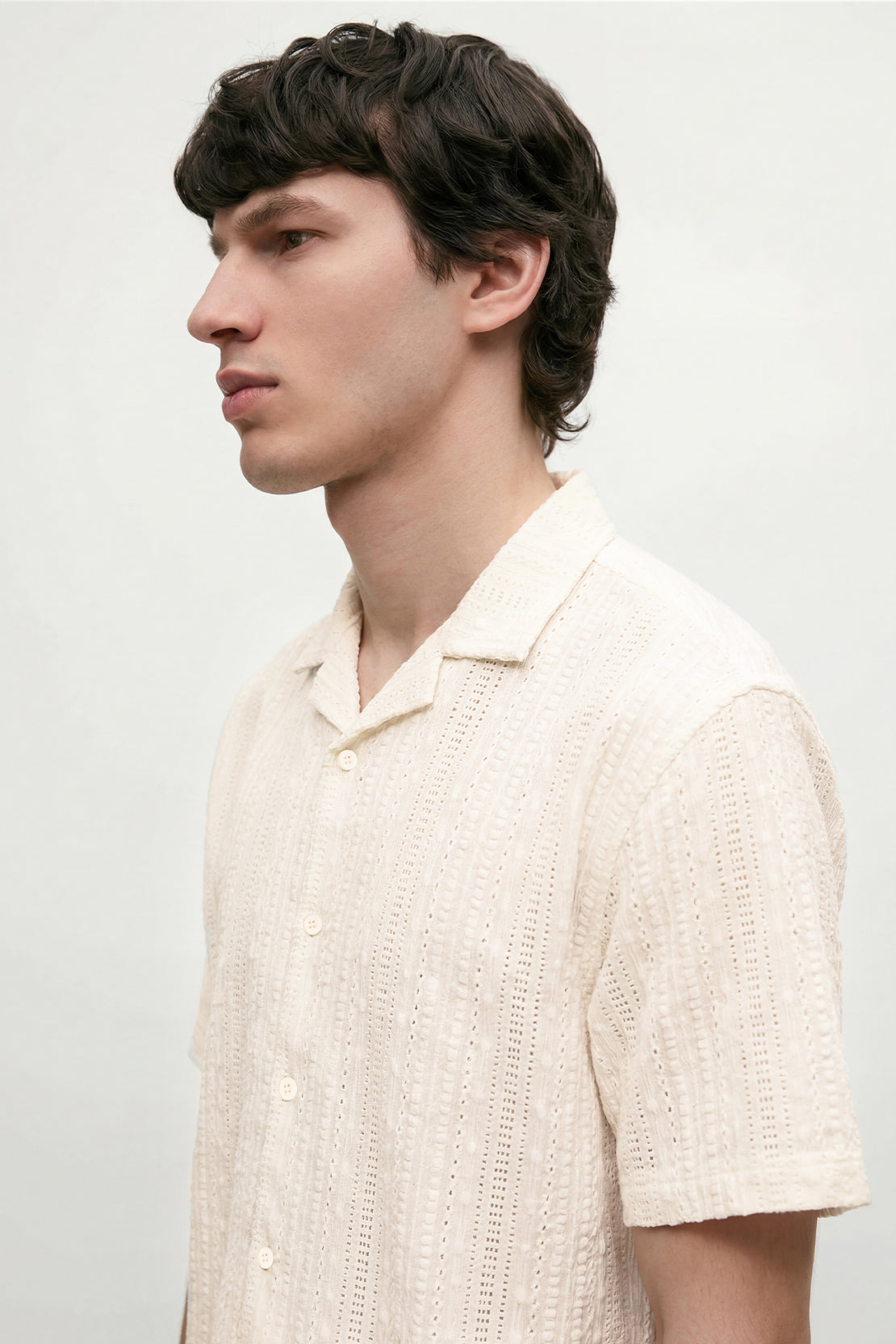 KOKO Bubble Knit Button Down Shirt – White