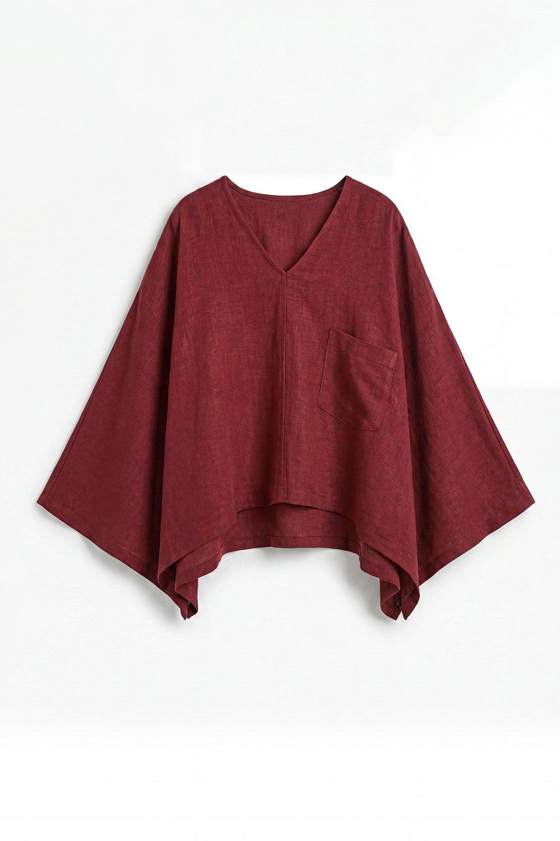 KOKO Pure Linen V-Neck Top – Red Wine
