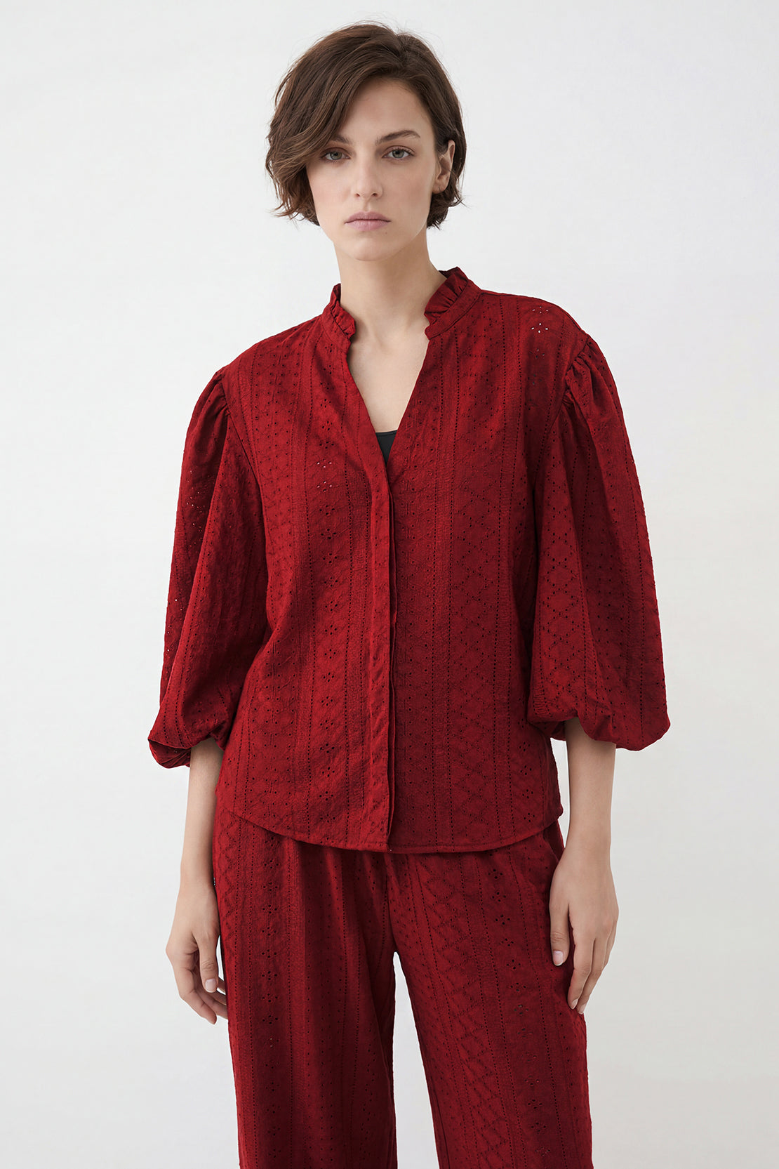 KOKO Nova Knit Ruffled Sleeve Top – Red
