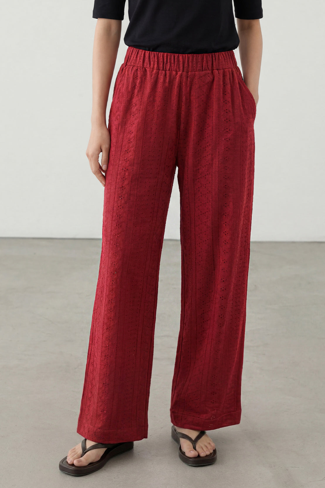KOKO Nova Knit Ruffled Sleeve Top & Pleated Pants – Red