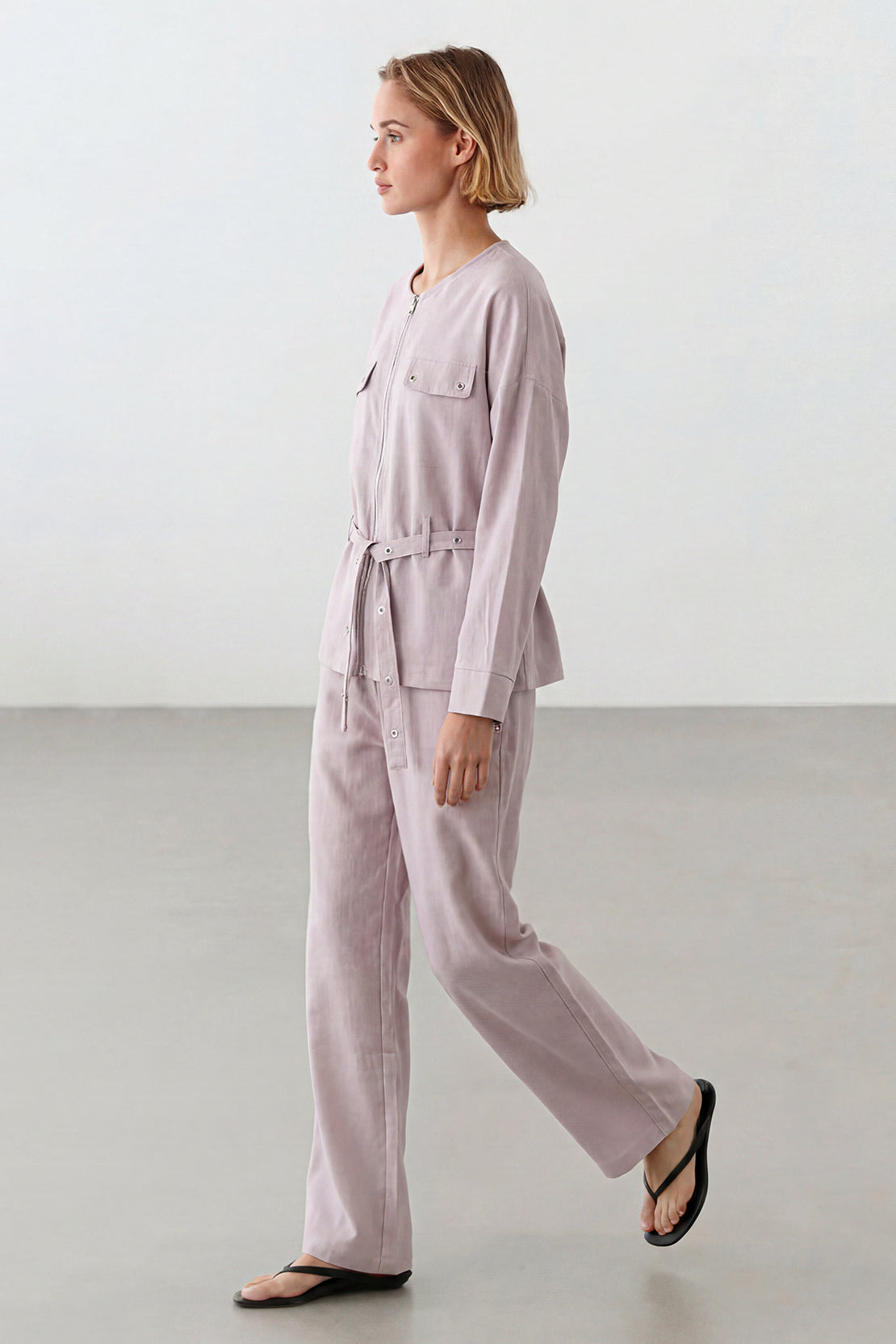 KOKO Structured Linen Zip-Up Top & Bottom – Lavender
