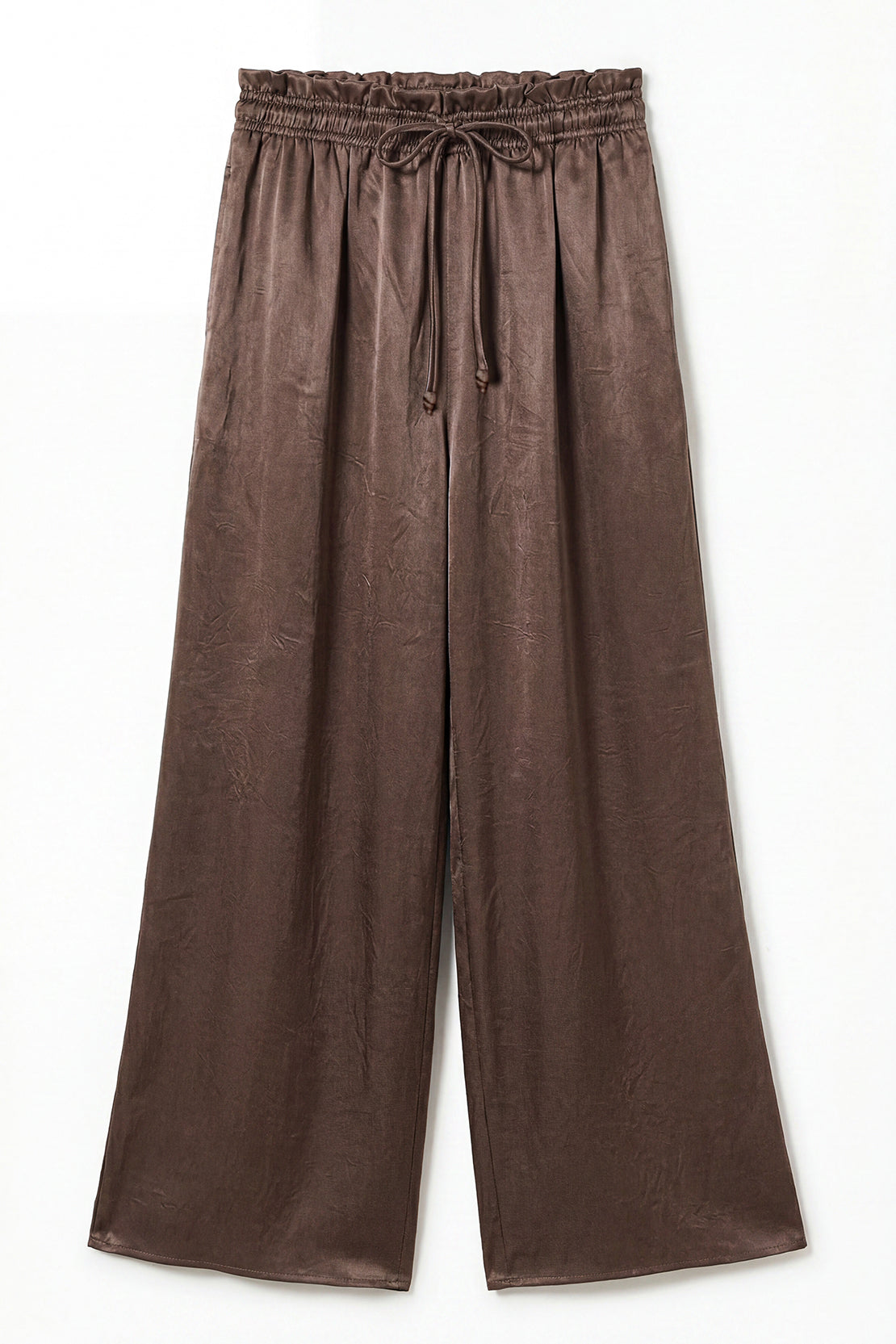 KOKO Structured Silk Tie-Front Top & Wide-Leg Bottom – Brown