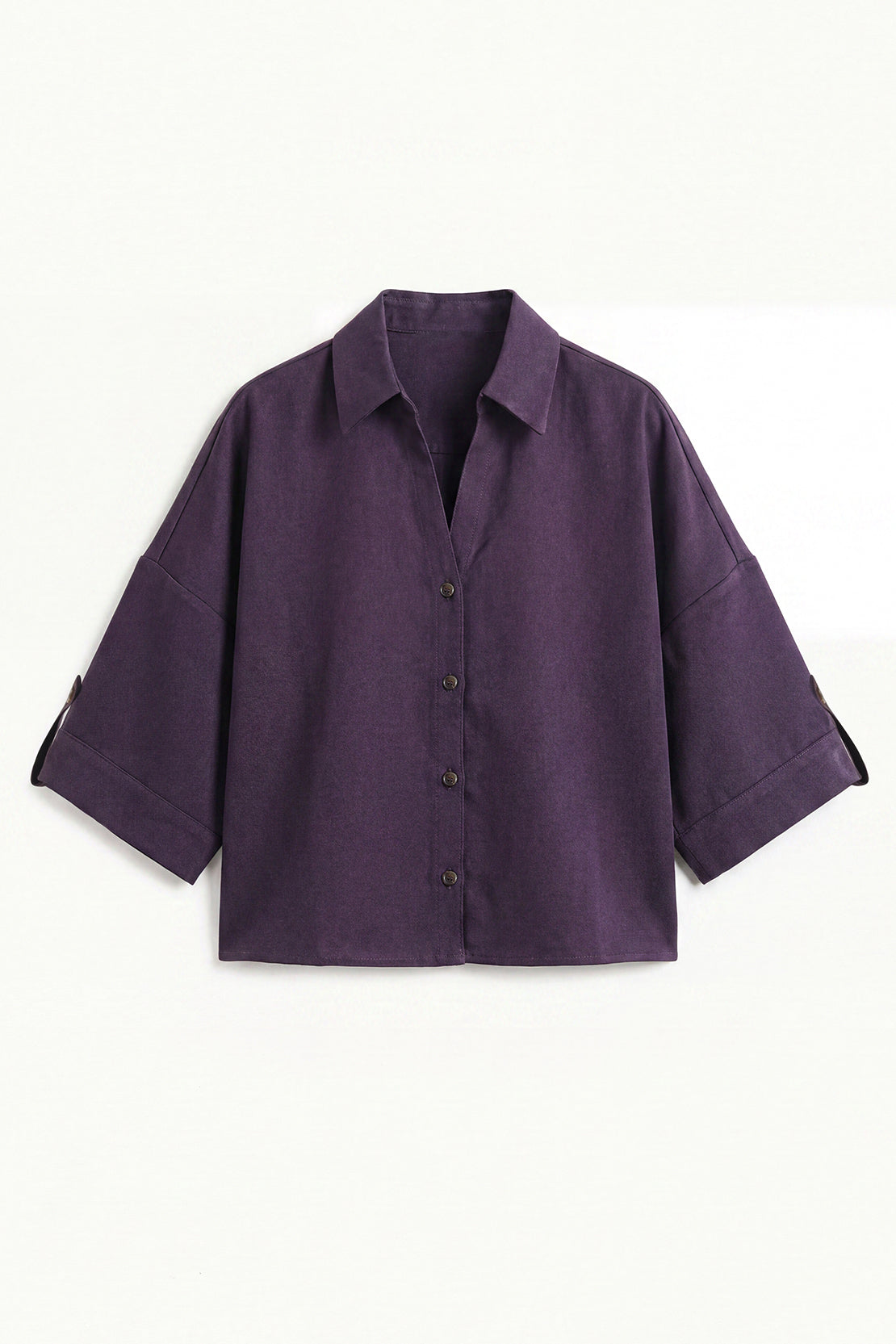 KOKO Bubble Linen Button-Down Top – Purple