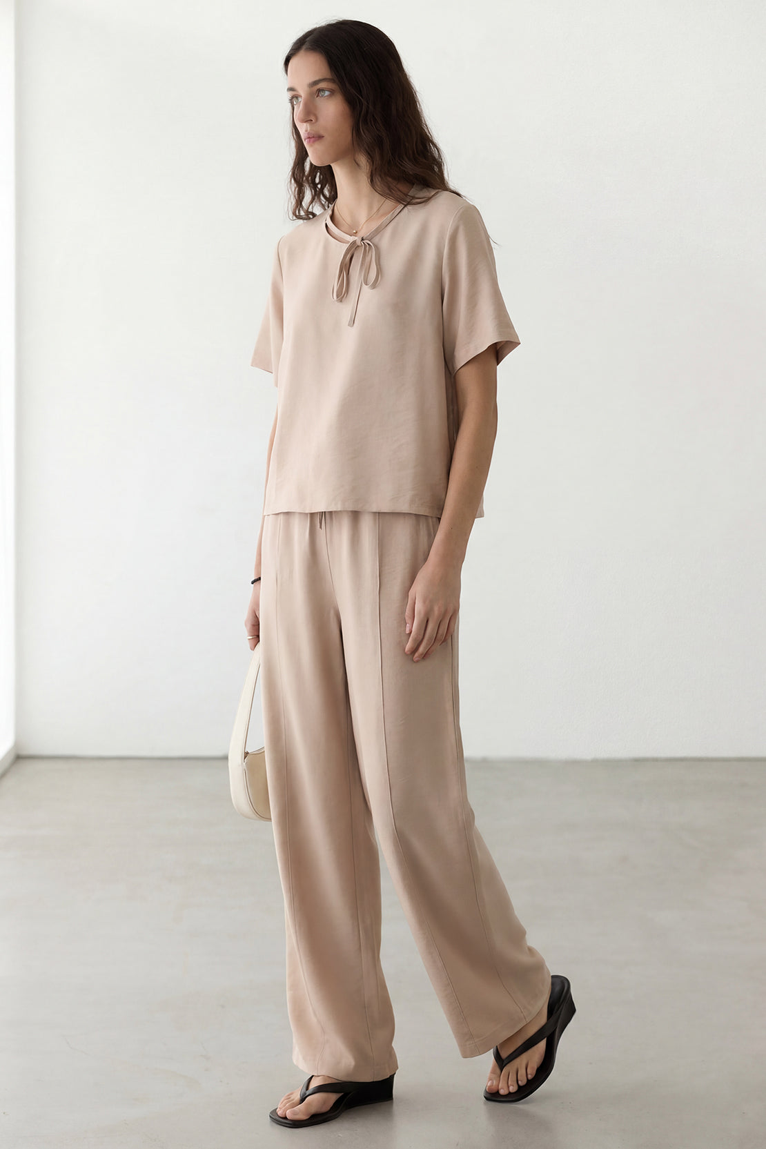 KOKO Nova Tie-Neck Top & Relaxed Trouser – Apricot