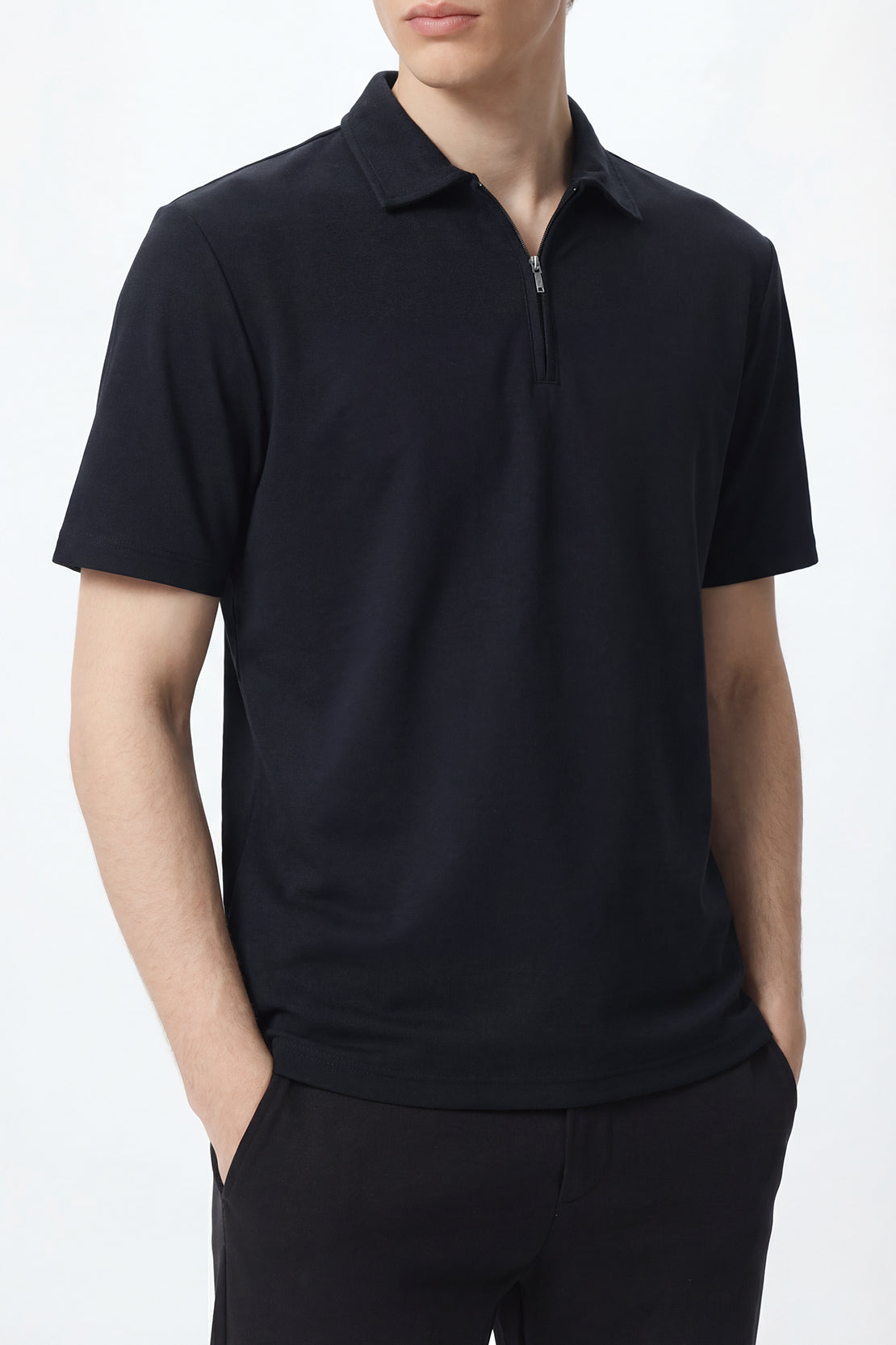KOKO Modal Blend Half-Zip Polo – Olive, Black & Silver
