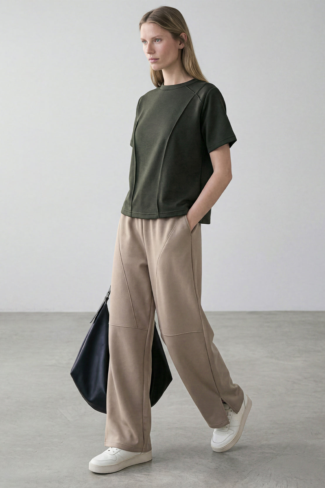 KOKO Modal Blend Sculpted Detail Top – Olive & Brown