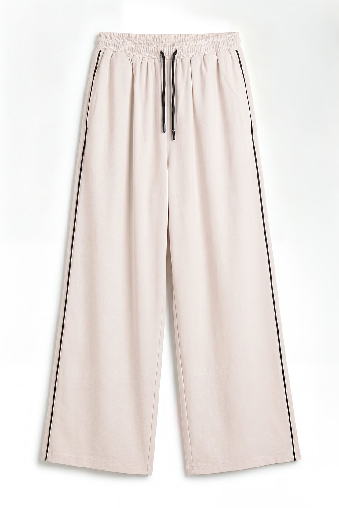 KOKO Smooth Cotton Wide-Leg Pants with Accent Slit – Beige