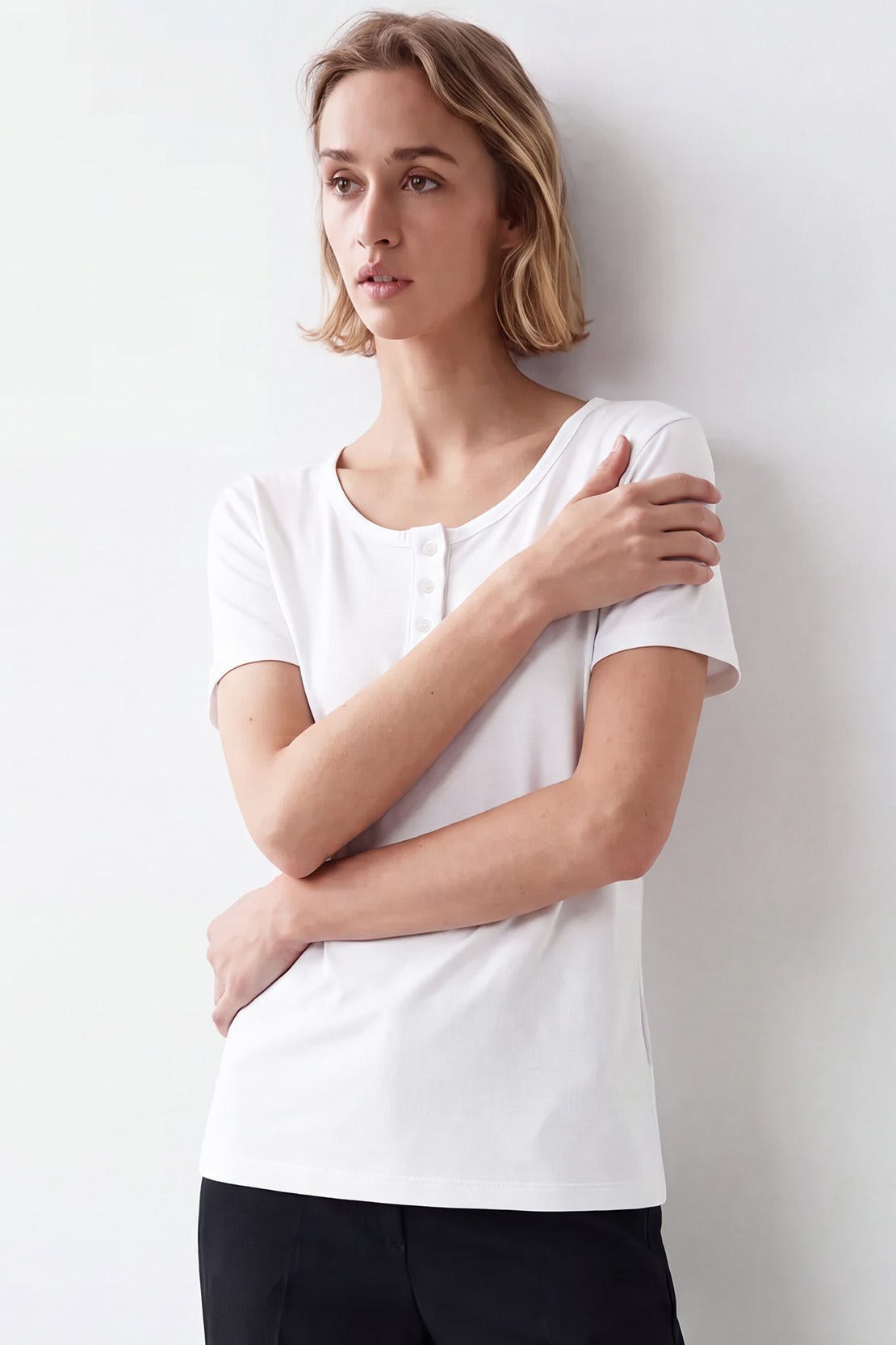 KOKO Cupro Buttoned T-Shirt – White