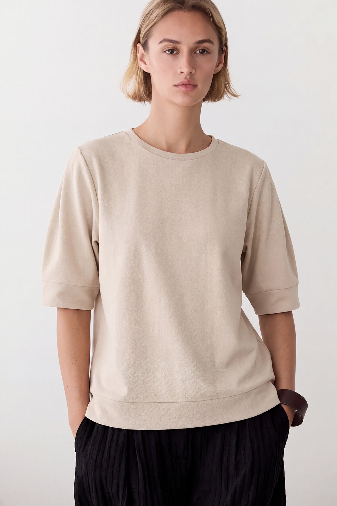 KOKO Cotton Solona Quarter Sleeve Top – Beige
