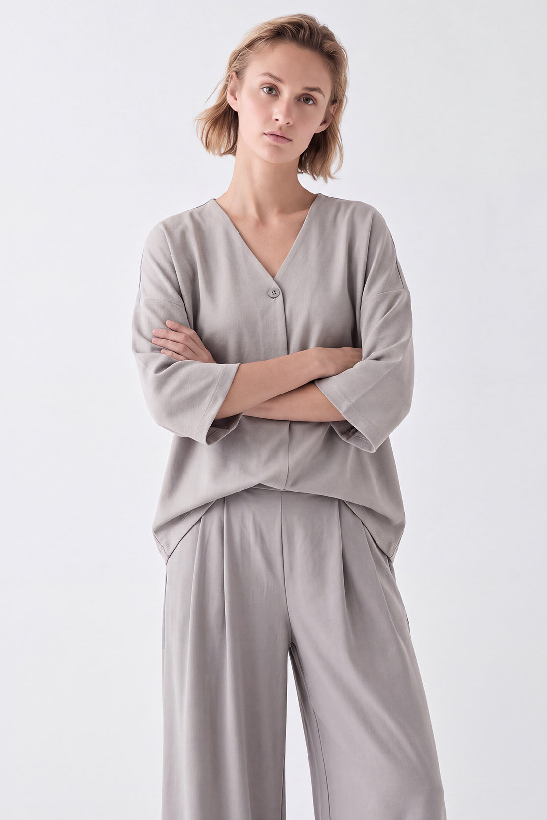 KOKO Feather Cotton V-Neck Top