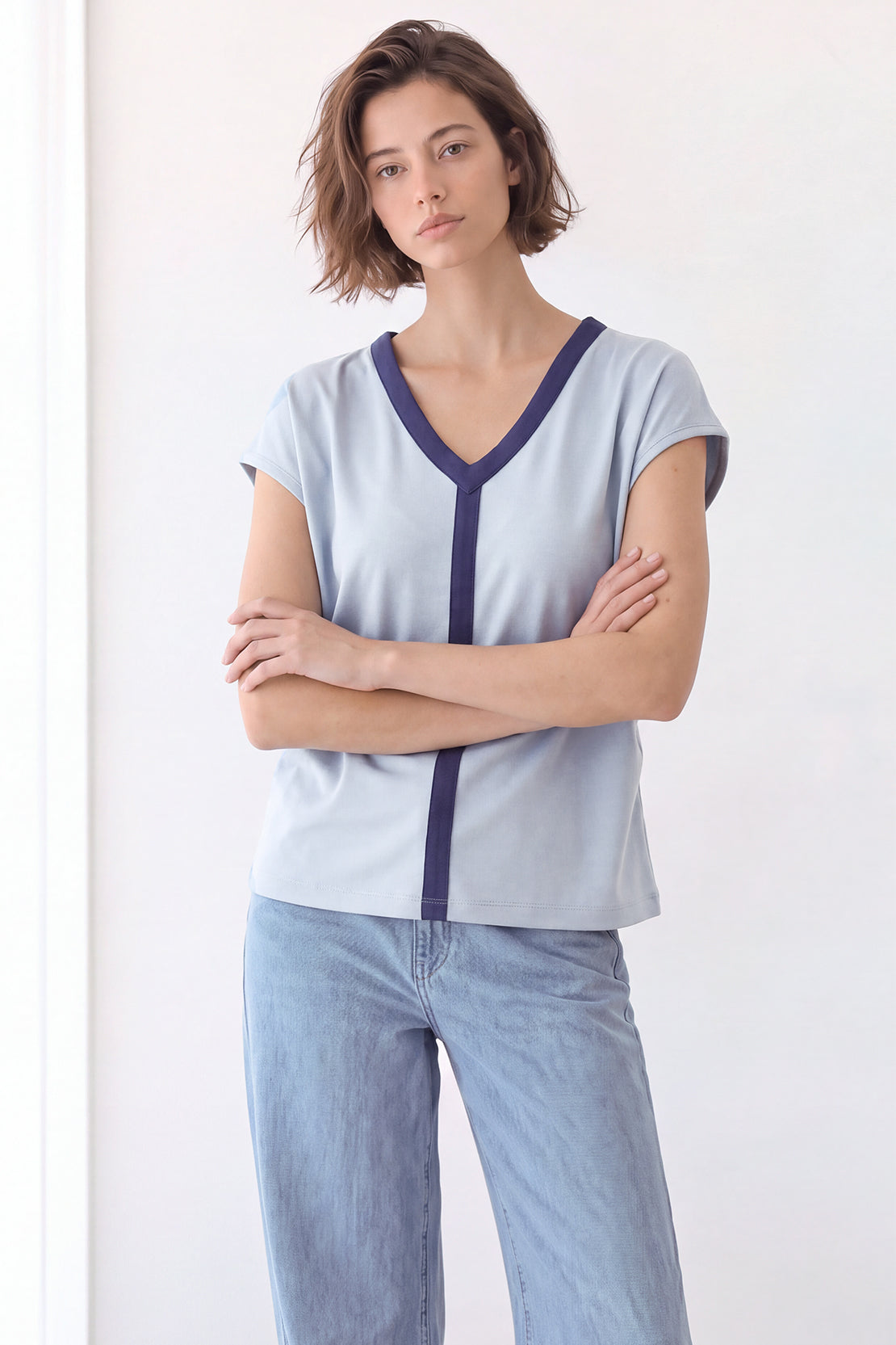 KOKO Cotton Ruched V-Neck Top