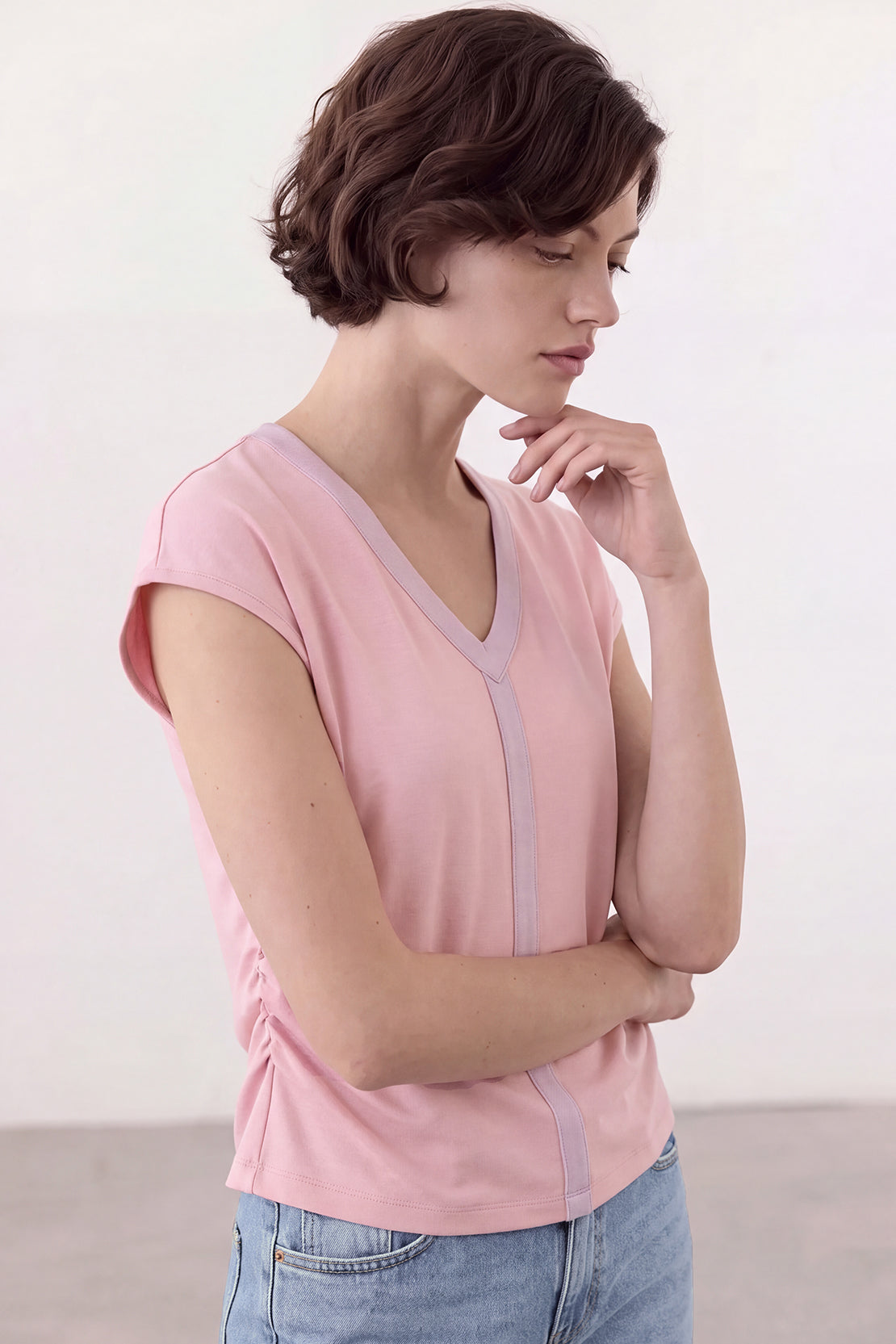 KOKO Cotton Ruched V-Neck Top