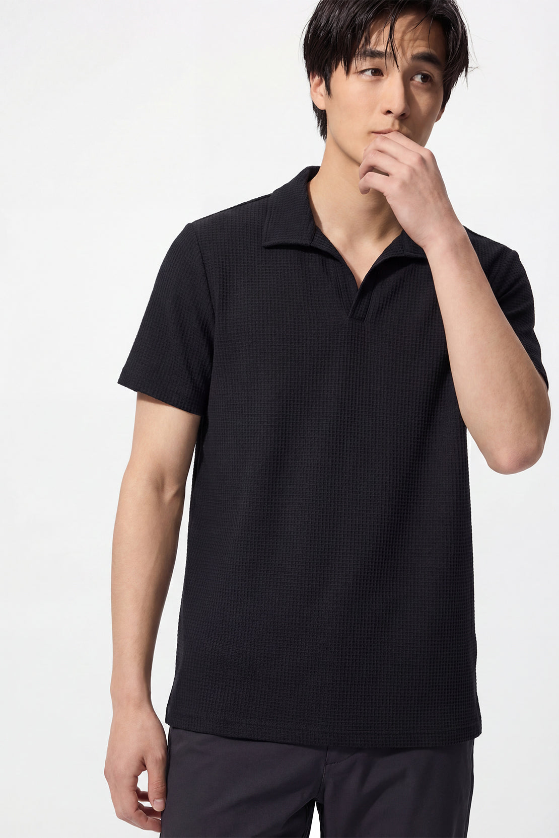 KOKO Structured Knit Polo – Black