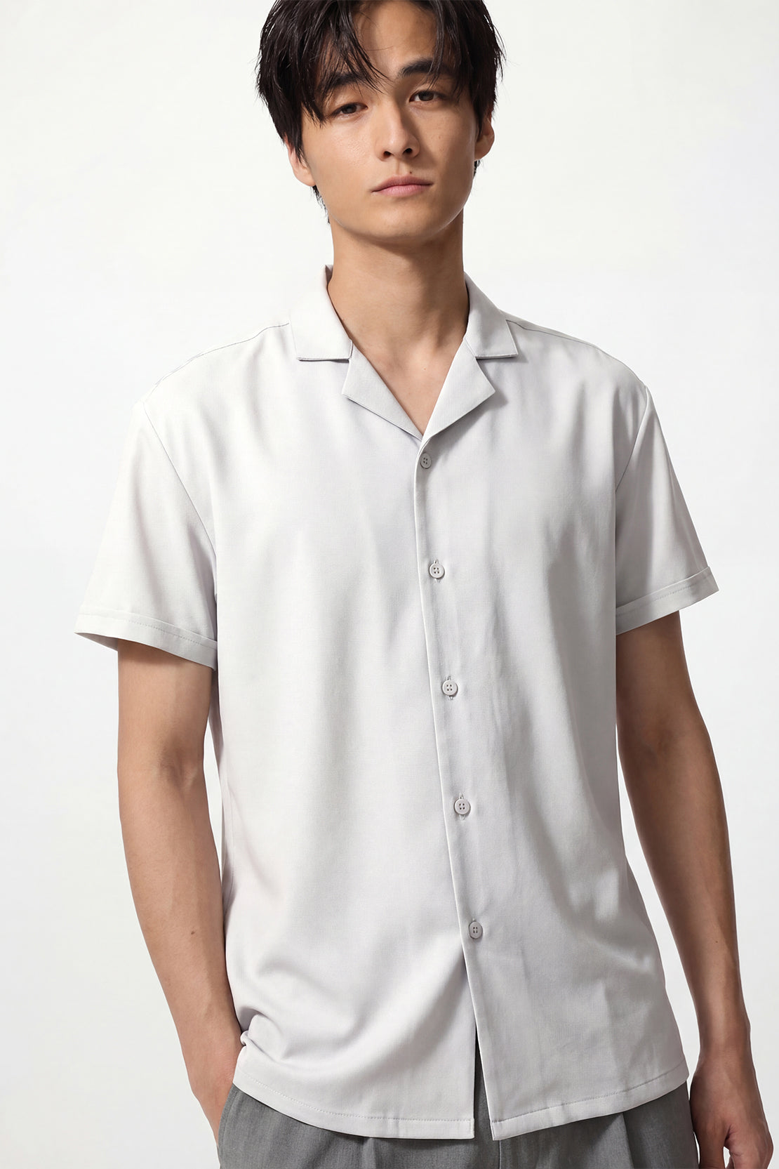 KOKO Pure-Ease Relaxed Button-Down Shirt-White & Beige