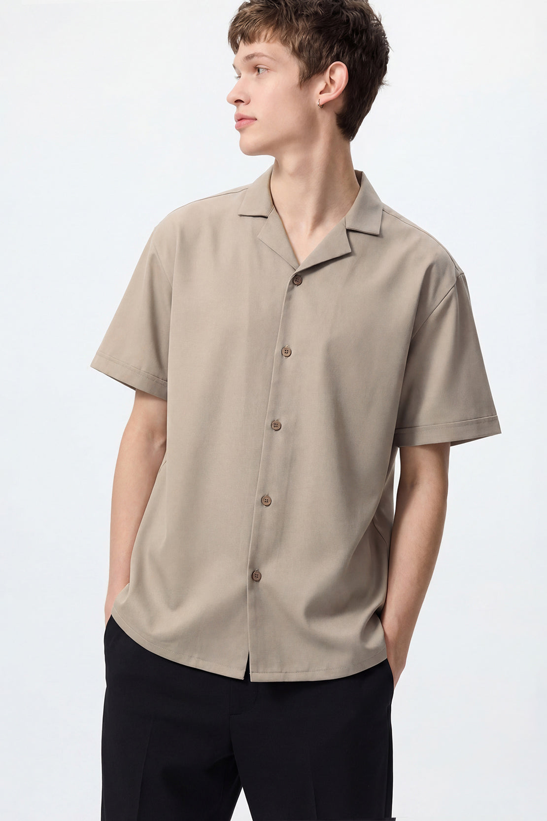 KOKO Pure-Ease Relaxed Button-Down Shirt-White & Beige