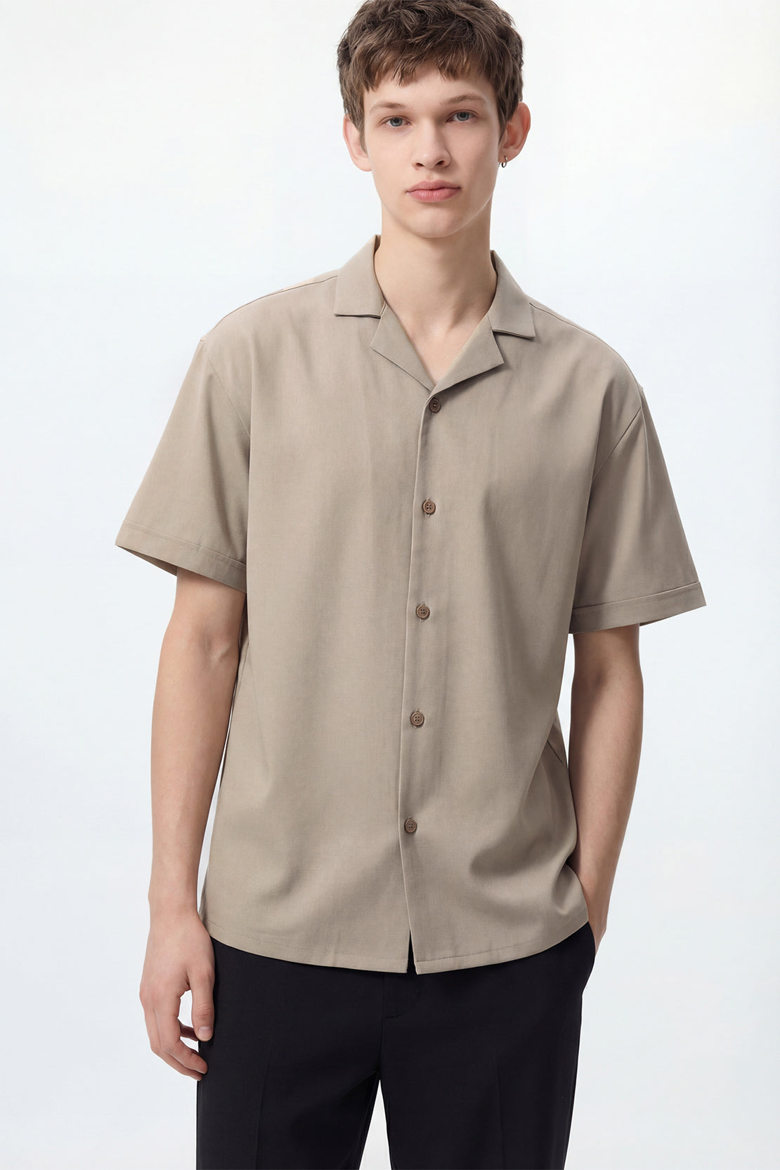 KOKO Pure-Ease Relaxed Button-Down Shirt-White & Beige