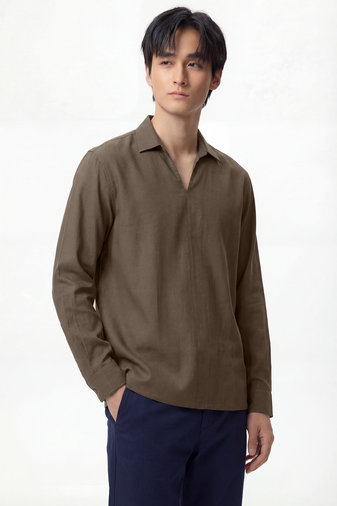 KOKO Pure-Ease Soft Collar Shirt – Brown & White