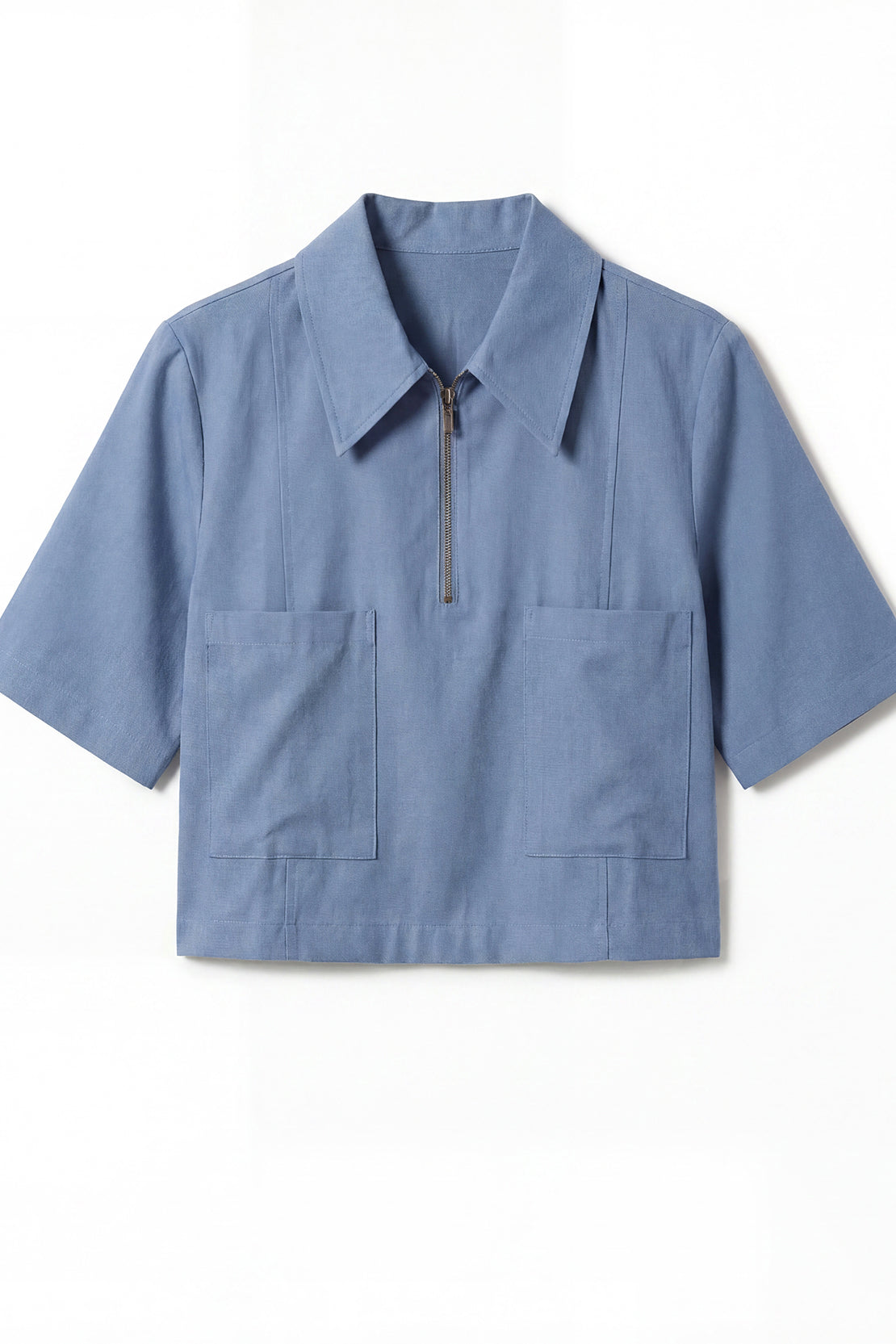 KOKO Pure-Ease Relaxed Zip Woven Shirt – Denim Blue & Brown