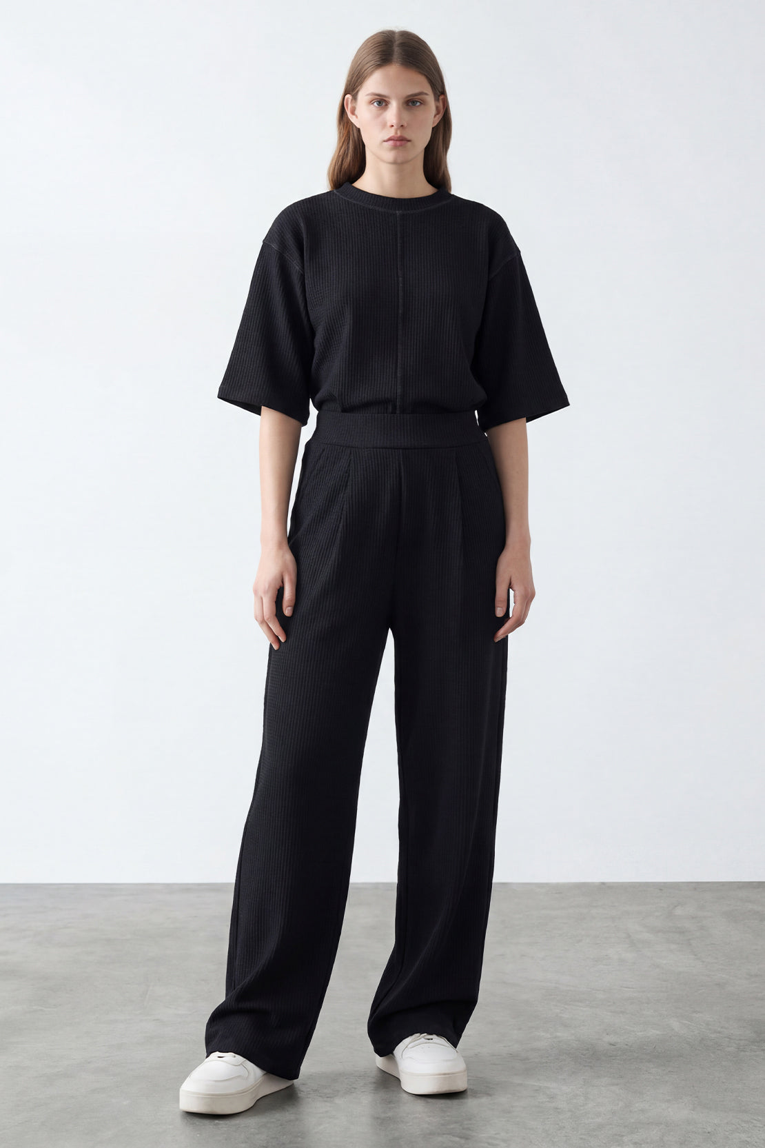 KOKO Structured Knit Wide-leg Trouser – Black, Cherry & Olive