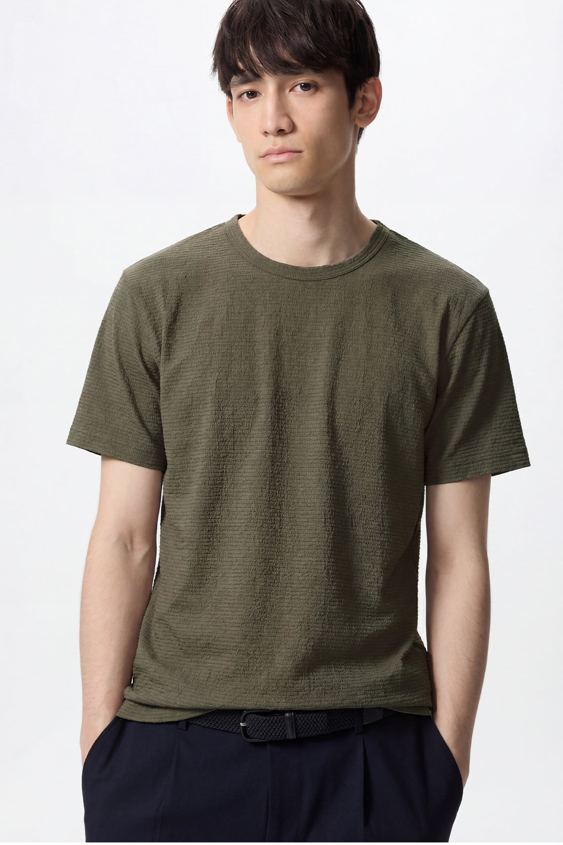 KOKO Textured Knitted T-Shirt – Olive, Navy & Coffee