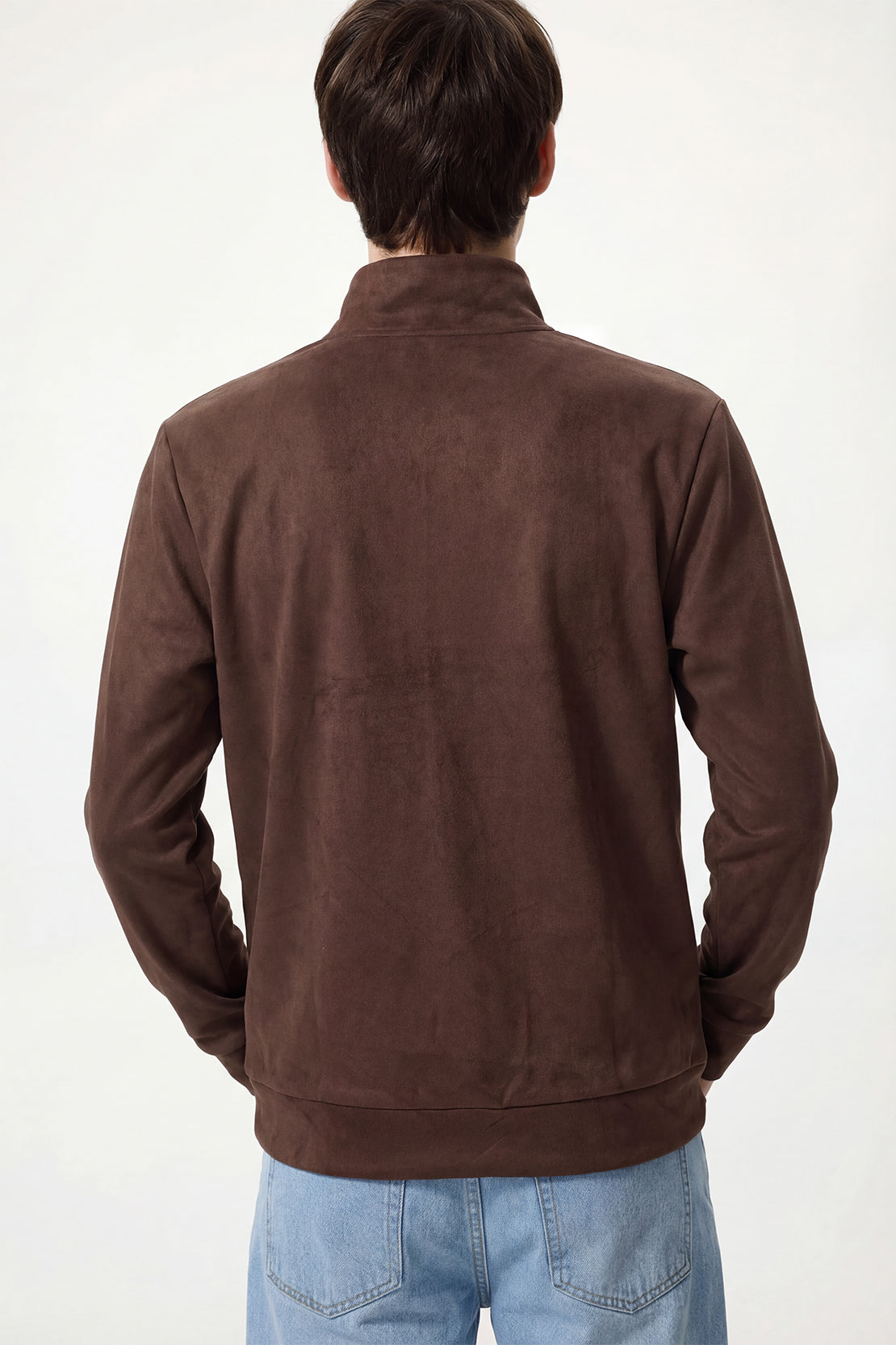 KOKO Soft Touch Suede Half–Zip Pullover – Brown & Sand