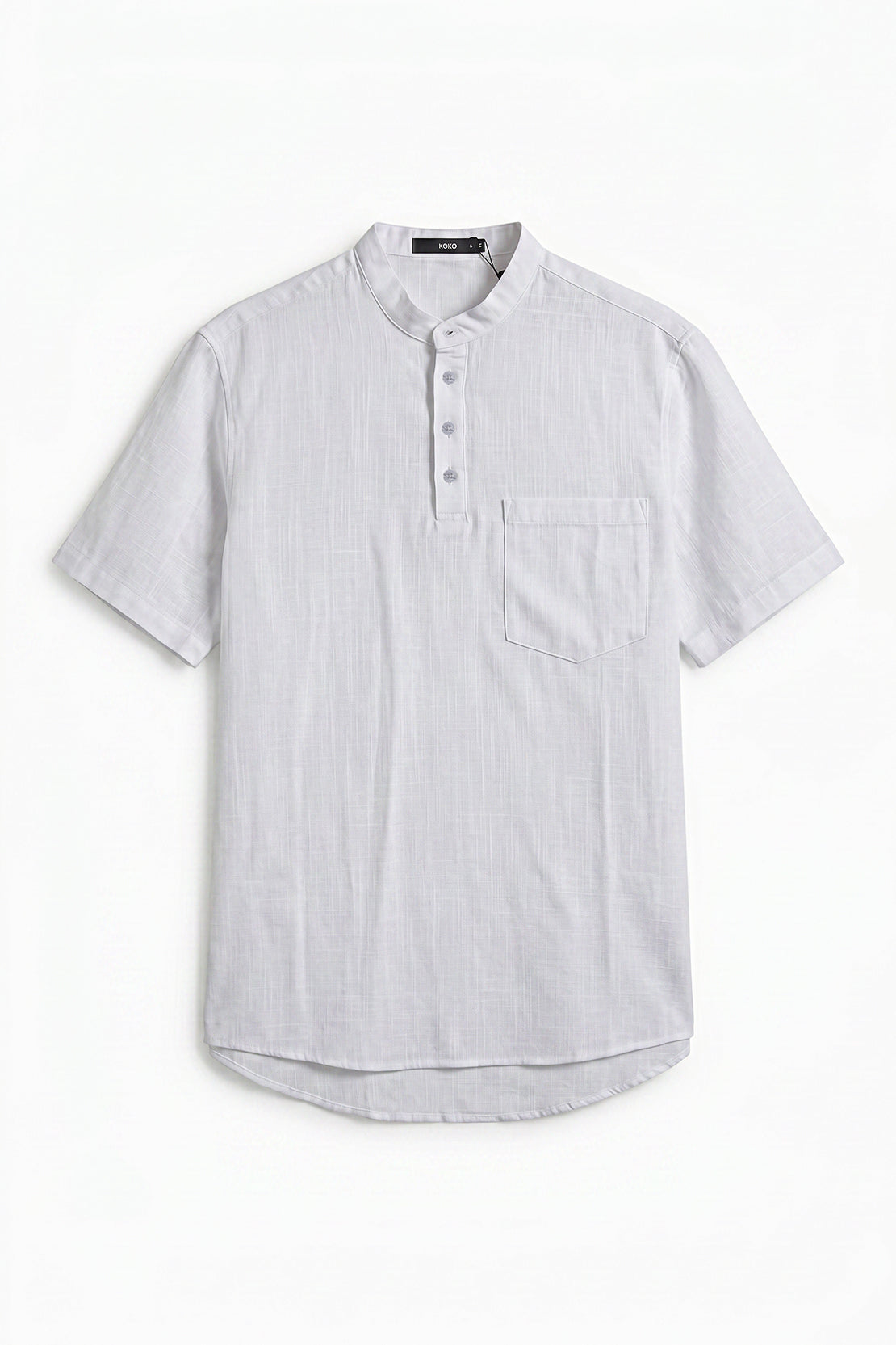 KOKO Structured Linen Henley Neck T-Shirt – White