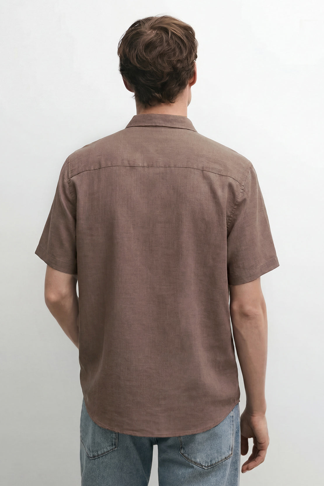 KOKO Structured Linen Henley Neck T-Shirt – Brown