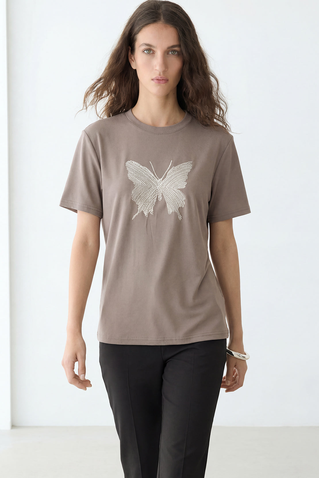 KOKO Lulu Touch Embroidered Tee – Light Coffee