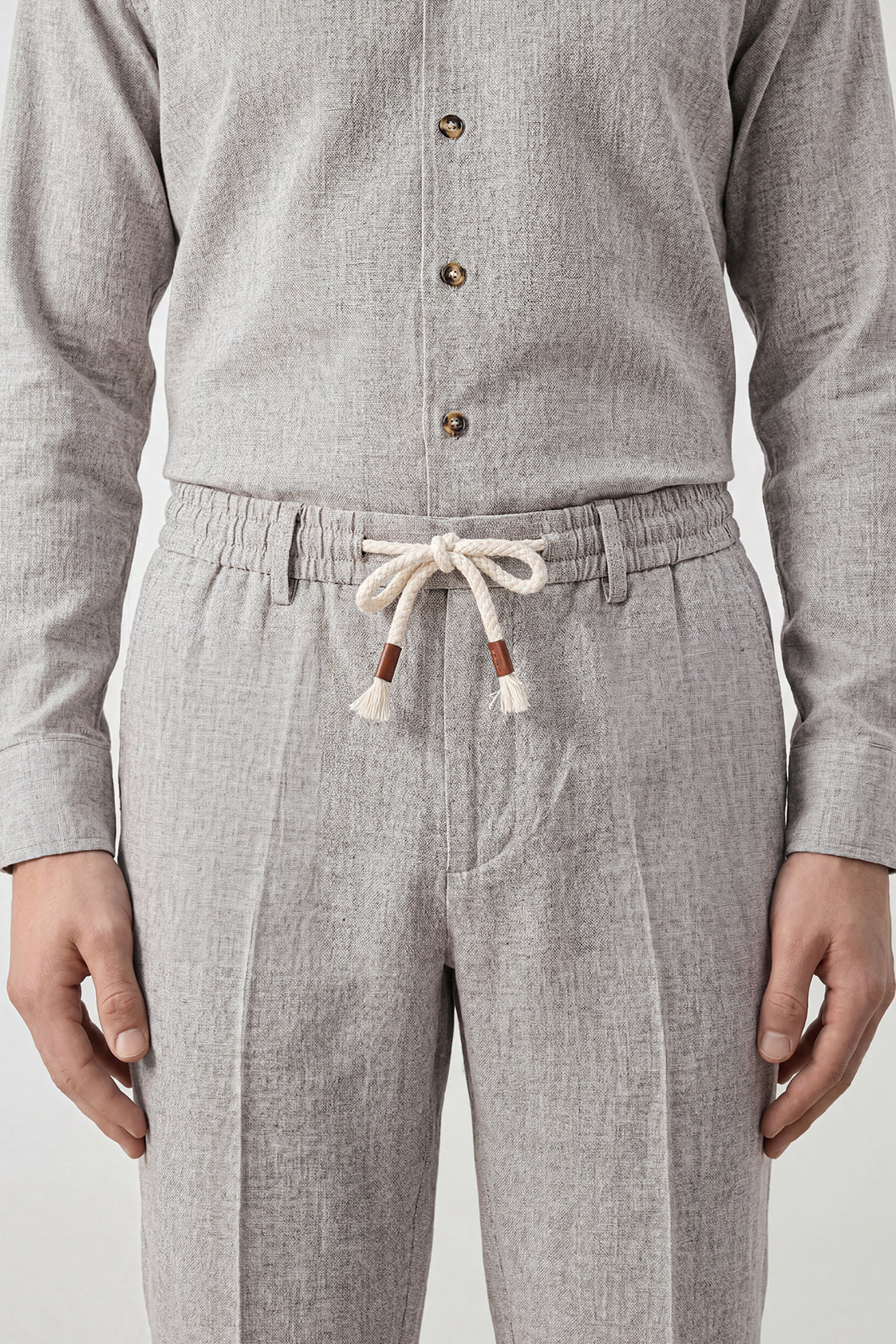 KOKO Linen Button-Down Shirt & Drawstring Relaxed Trouser – Grey
