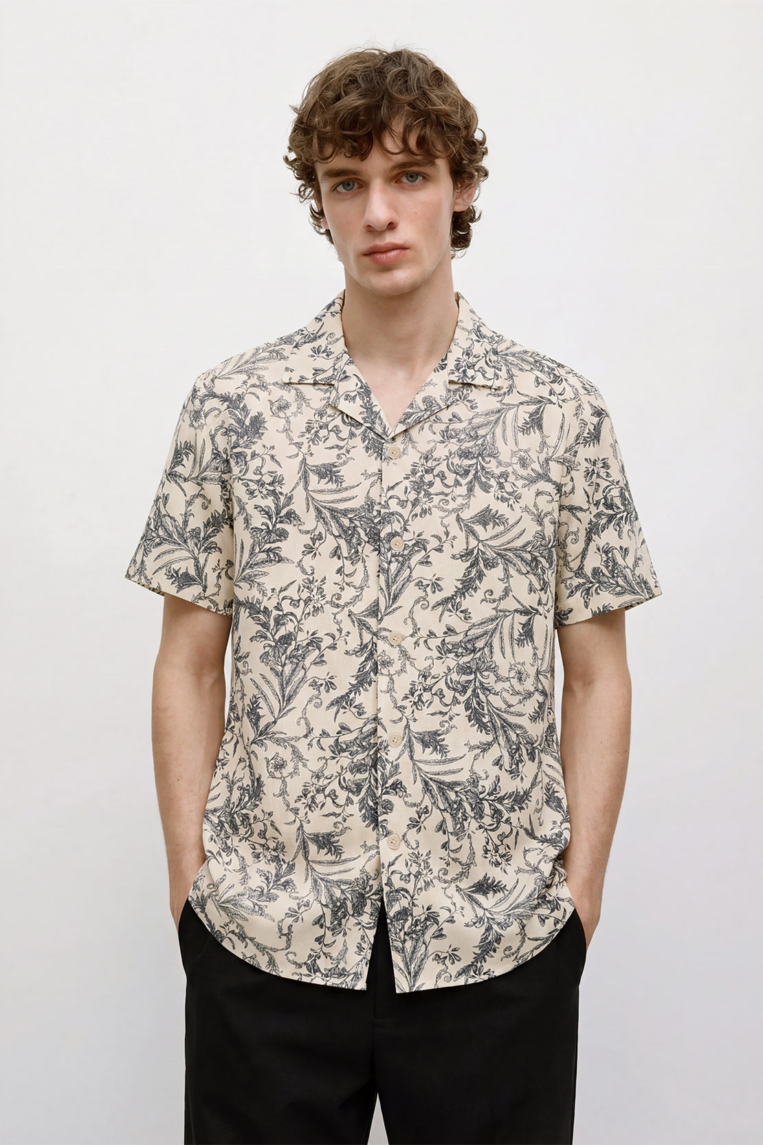 KOKO Linen Blend Button-Down Shirt – Beige
