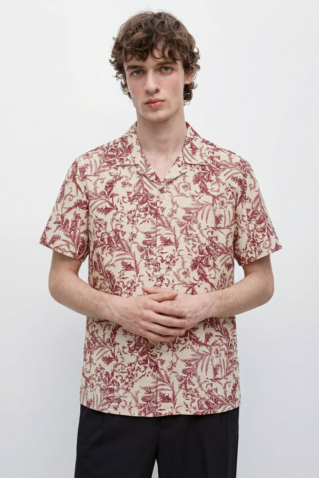 KOKO Linen Blend Button-Down Shirt – Red