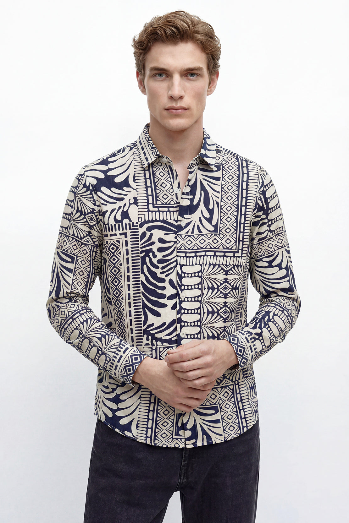 KOKO Linen Blend Button-Down Shirt – Navy