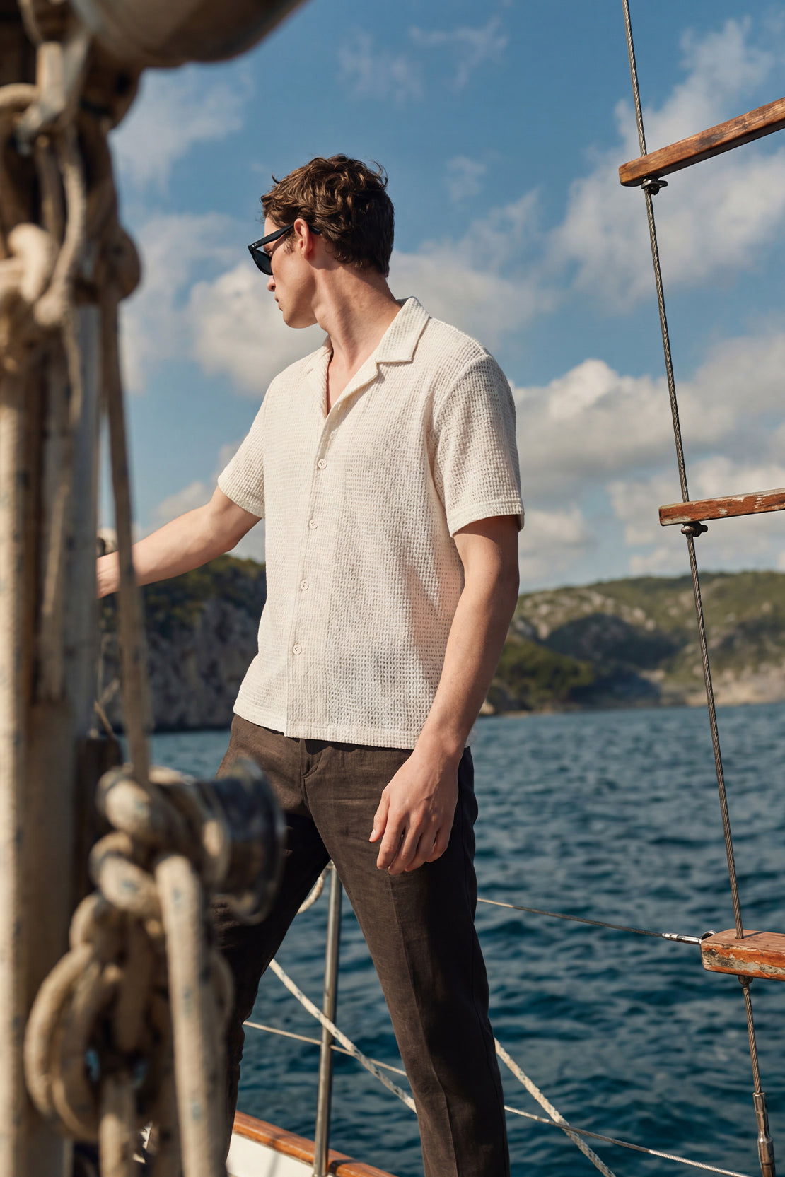 KOKO Grid Knit Button-Down Shirt – white