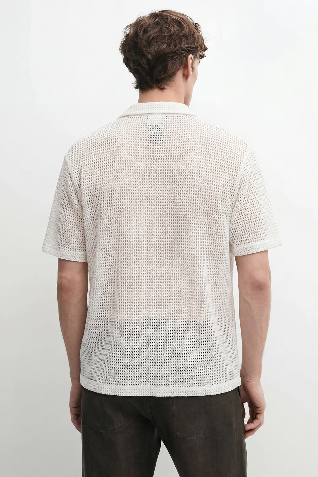 KOKO Grid Knit Button-Down Shirt – white